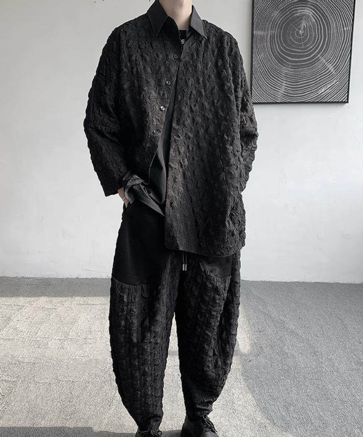 Irregular diagonal embossed placket shirt EN2696