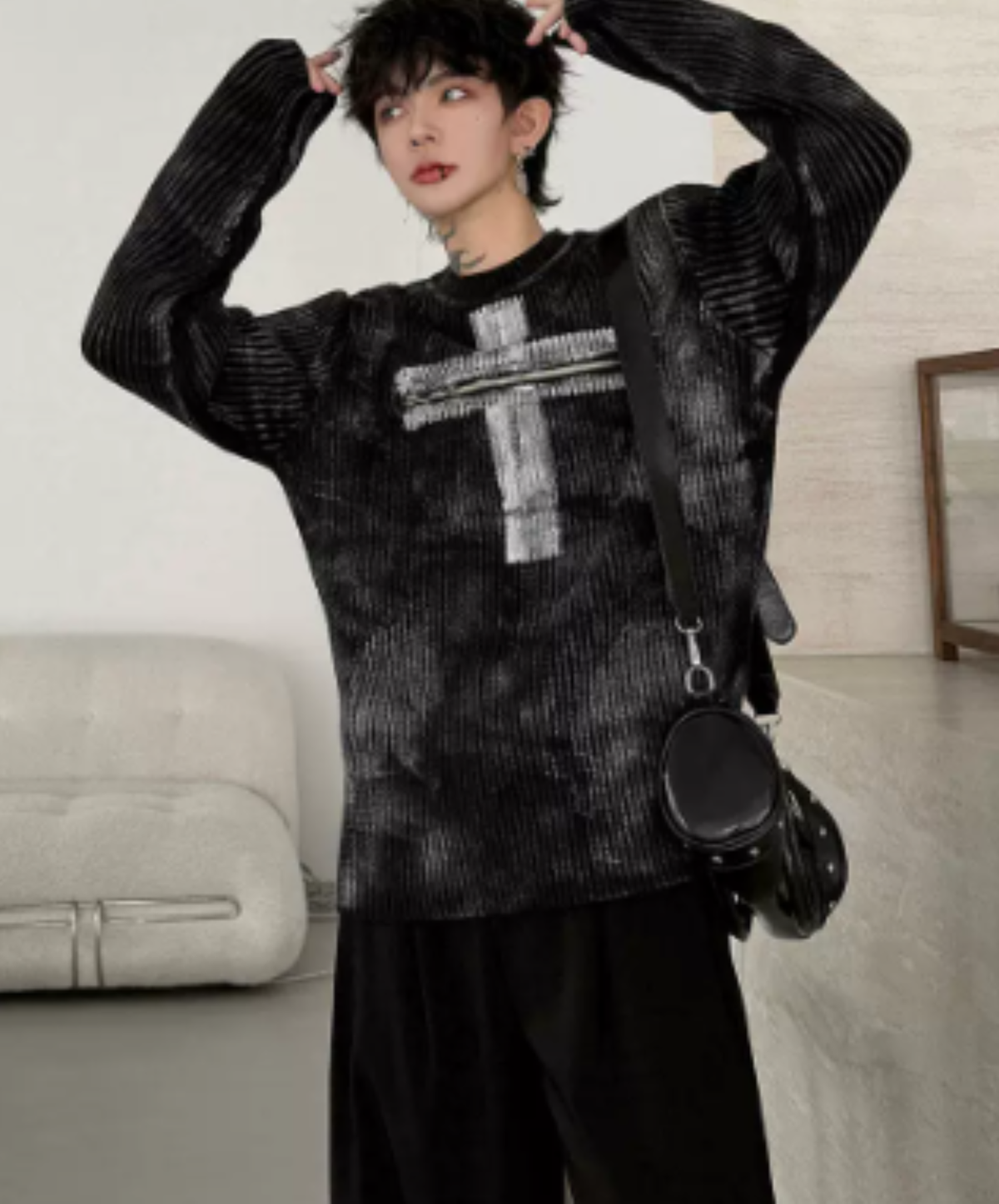 front-motif zip design sweater EN3242