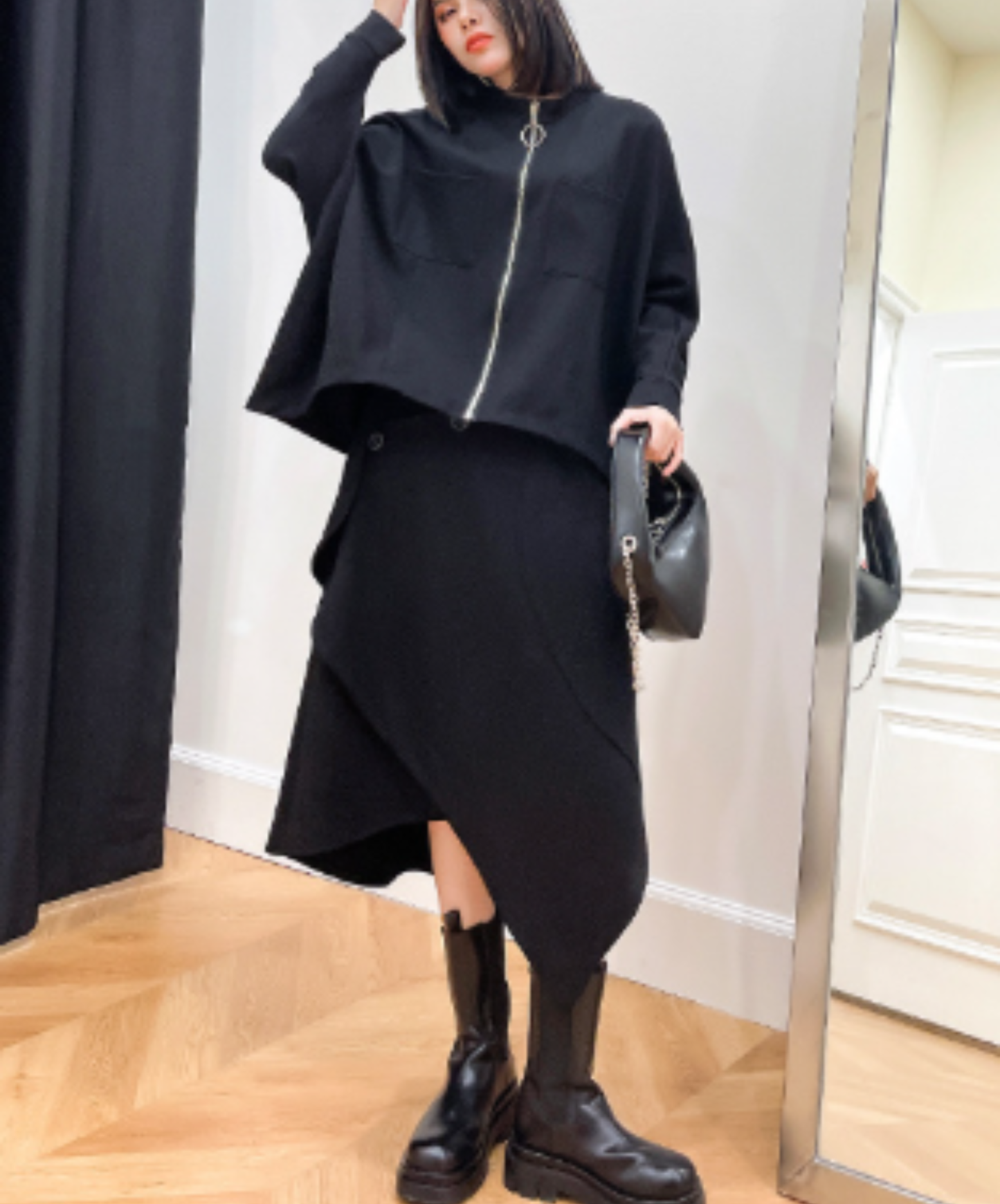 ring-zipper poncho style sweatshirt EN3117