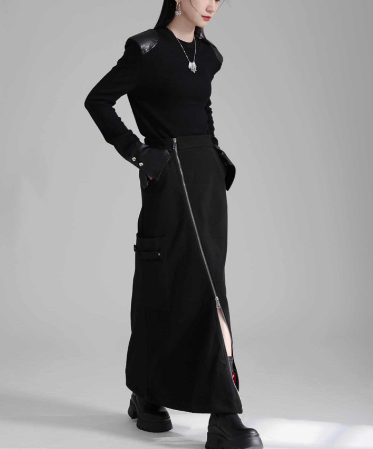 irregular zipper velvet skirt EN2732