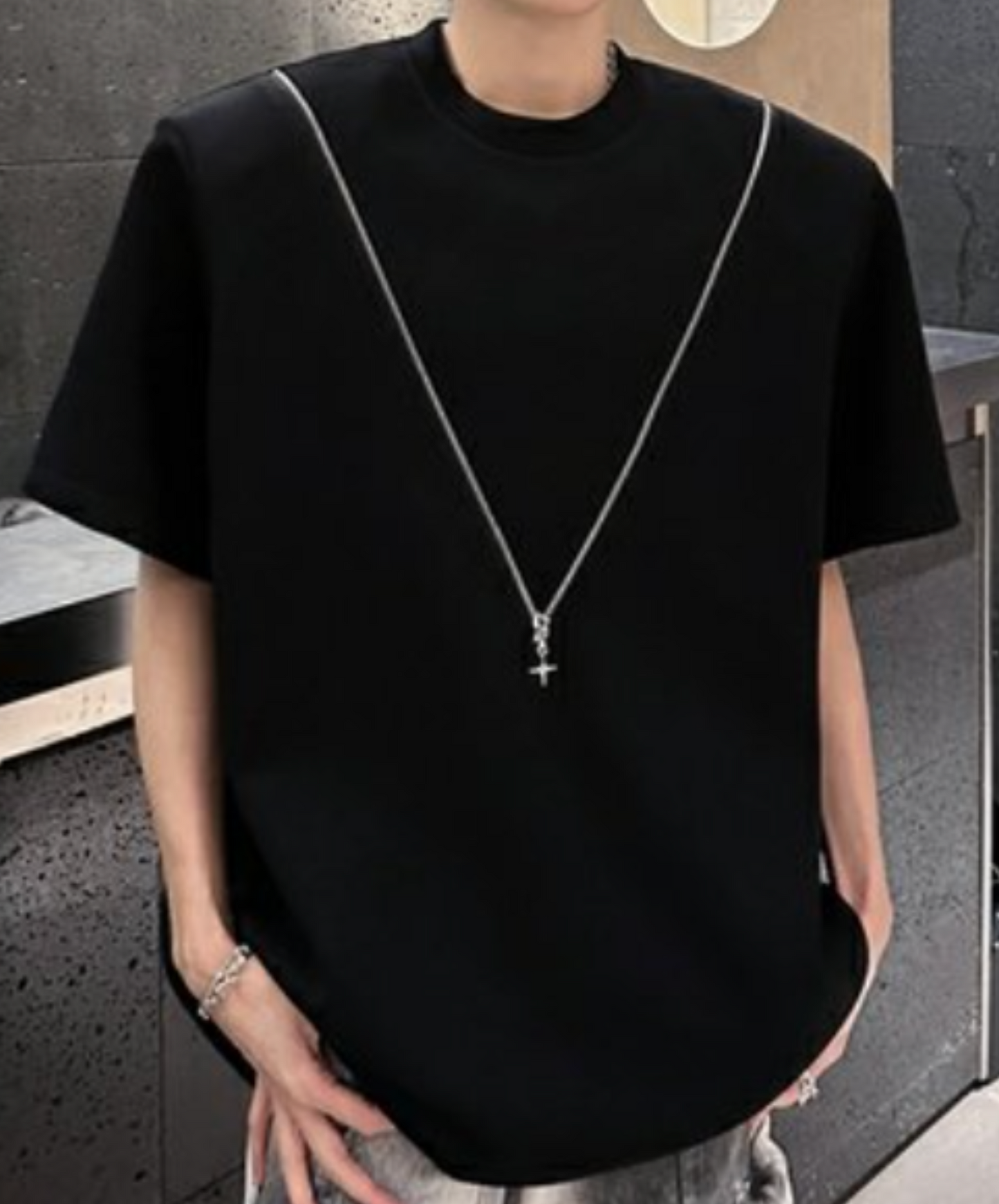 v-shaped zip-up design t-shirt EN2074
