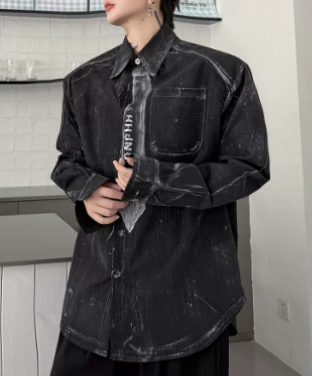 vintage-style tie motif design shirt EN3170