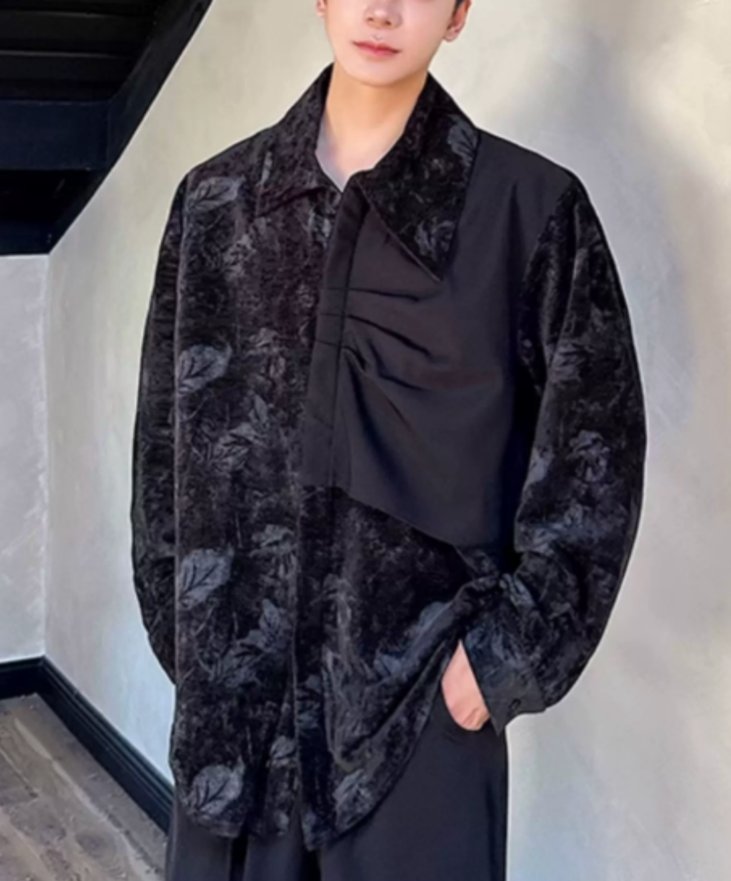 dark asymmetrical tie-dye velvet shirt EN2848