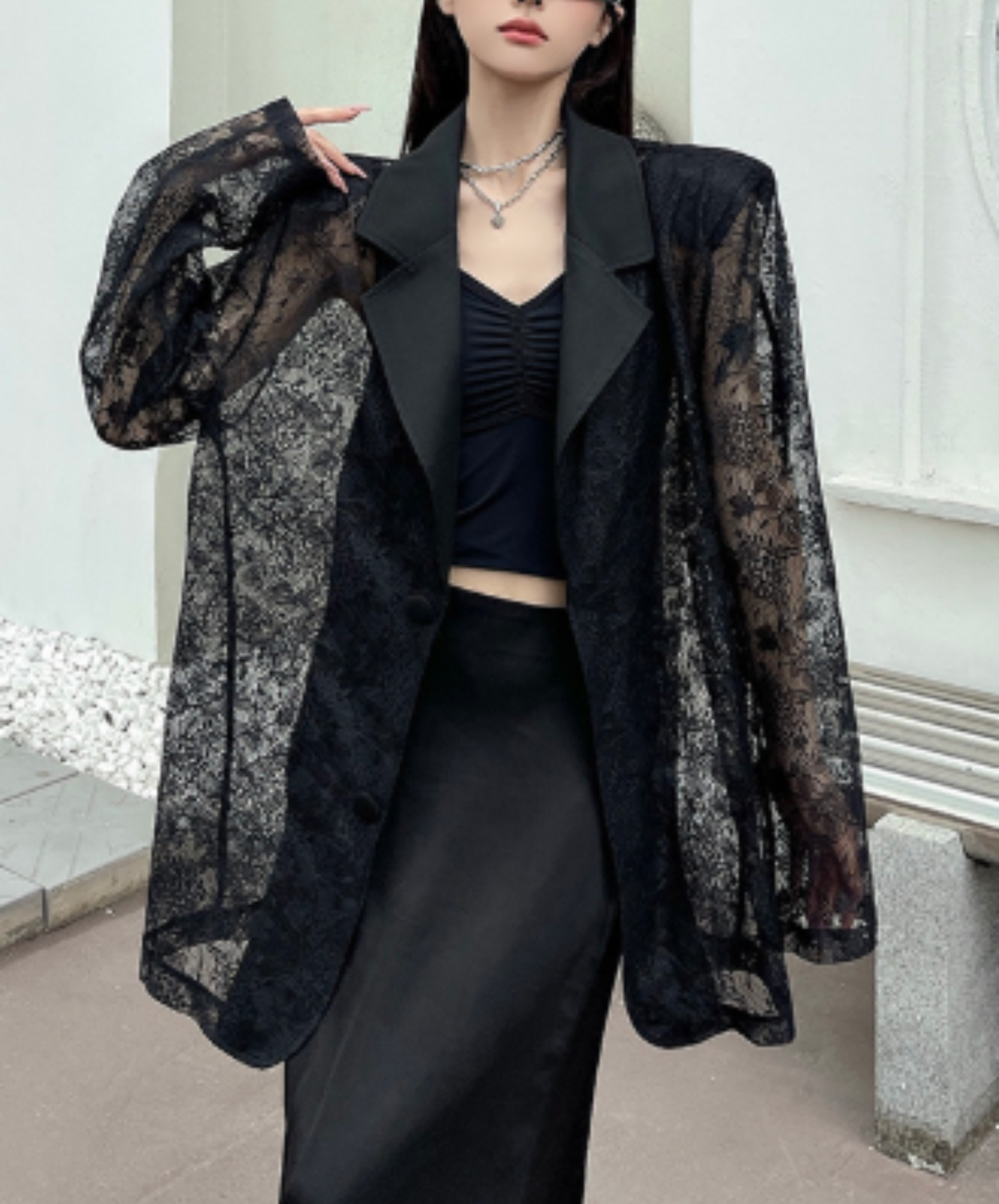 lightweight jacquard patchwork lace jacket EN3000