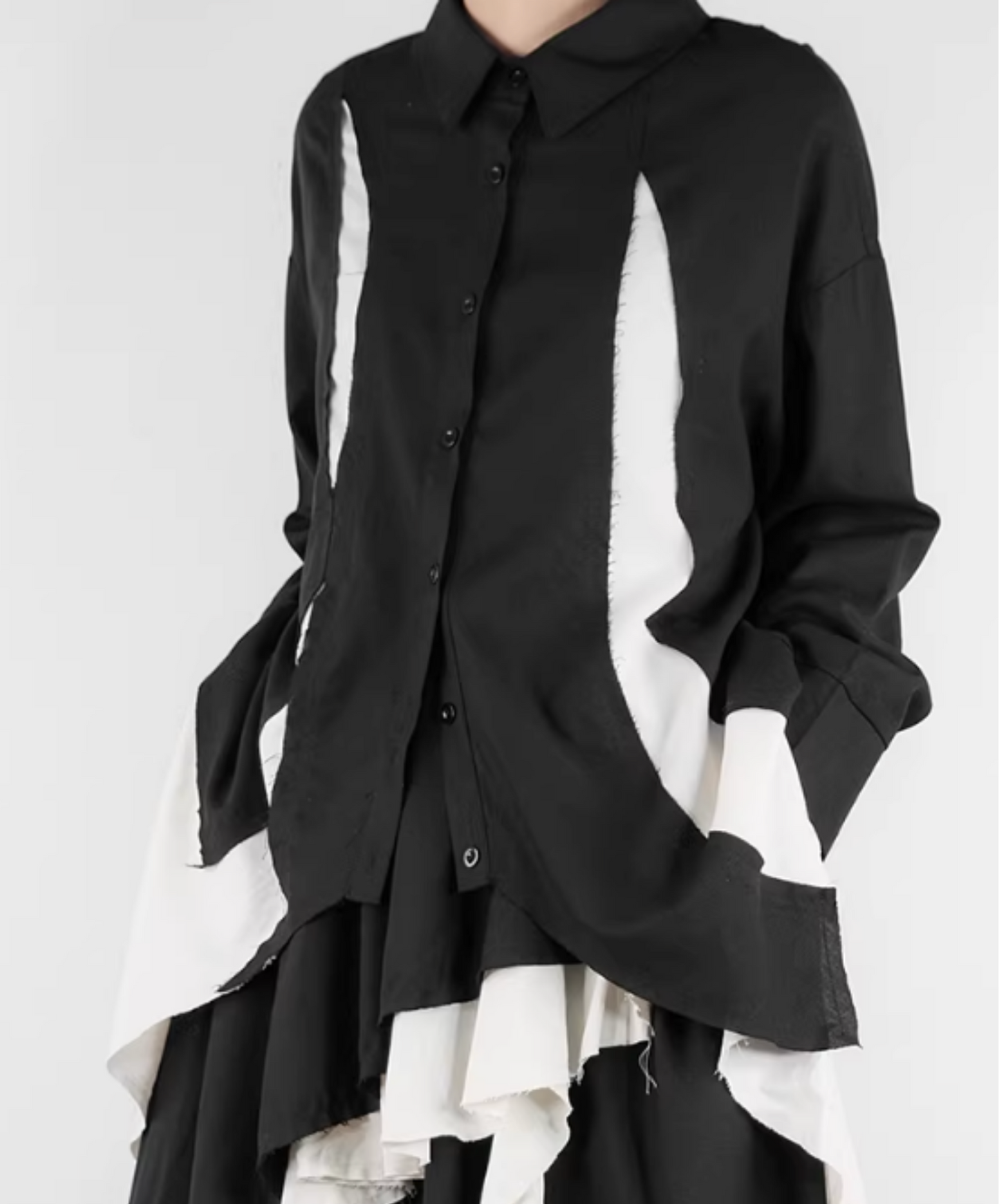 dark Irregular fringe color block shirt EN2808
