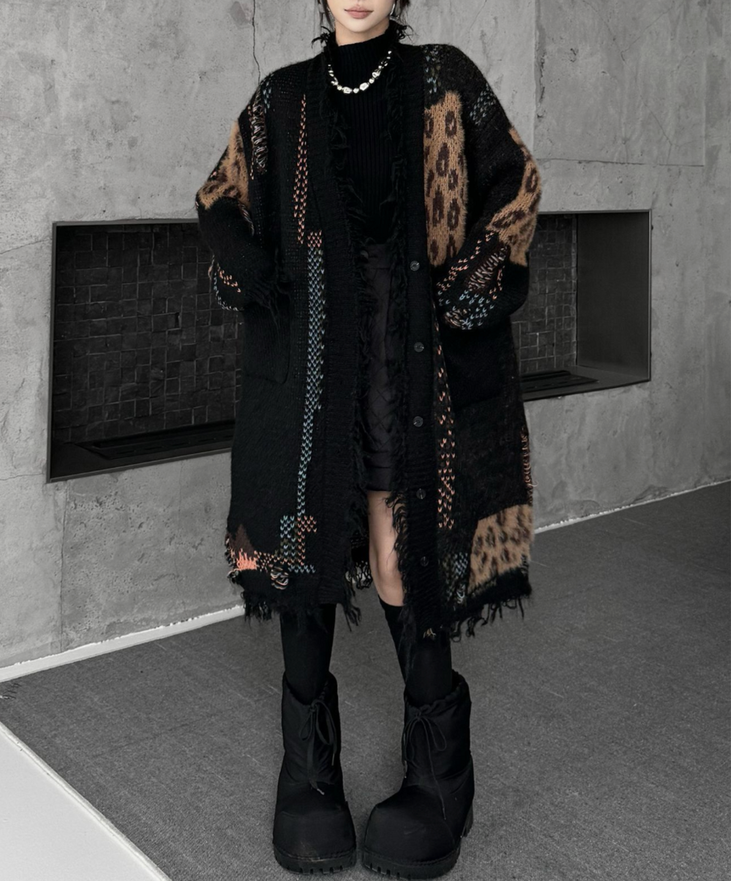 leopard print patchwork cardigan EN2575