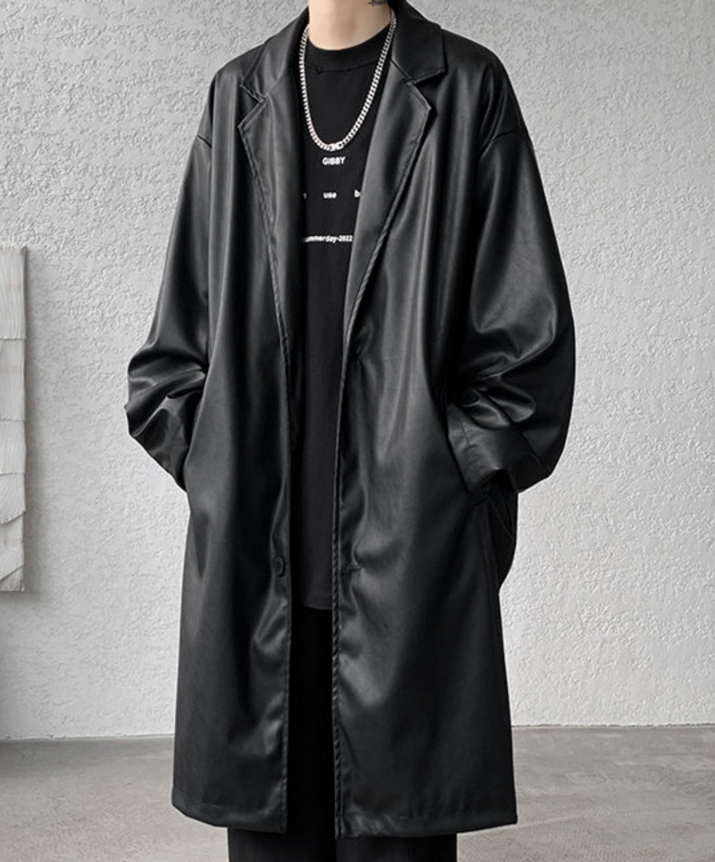 dark retro long pu leather coat EN2510