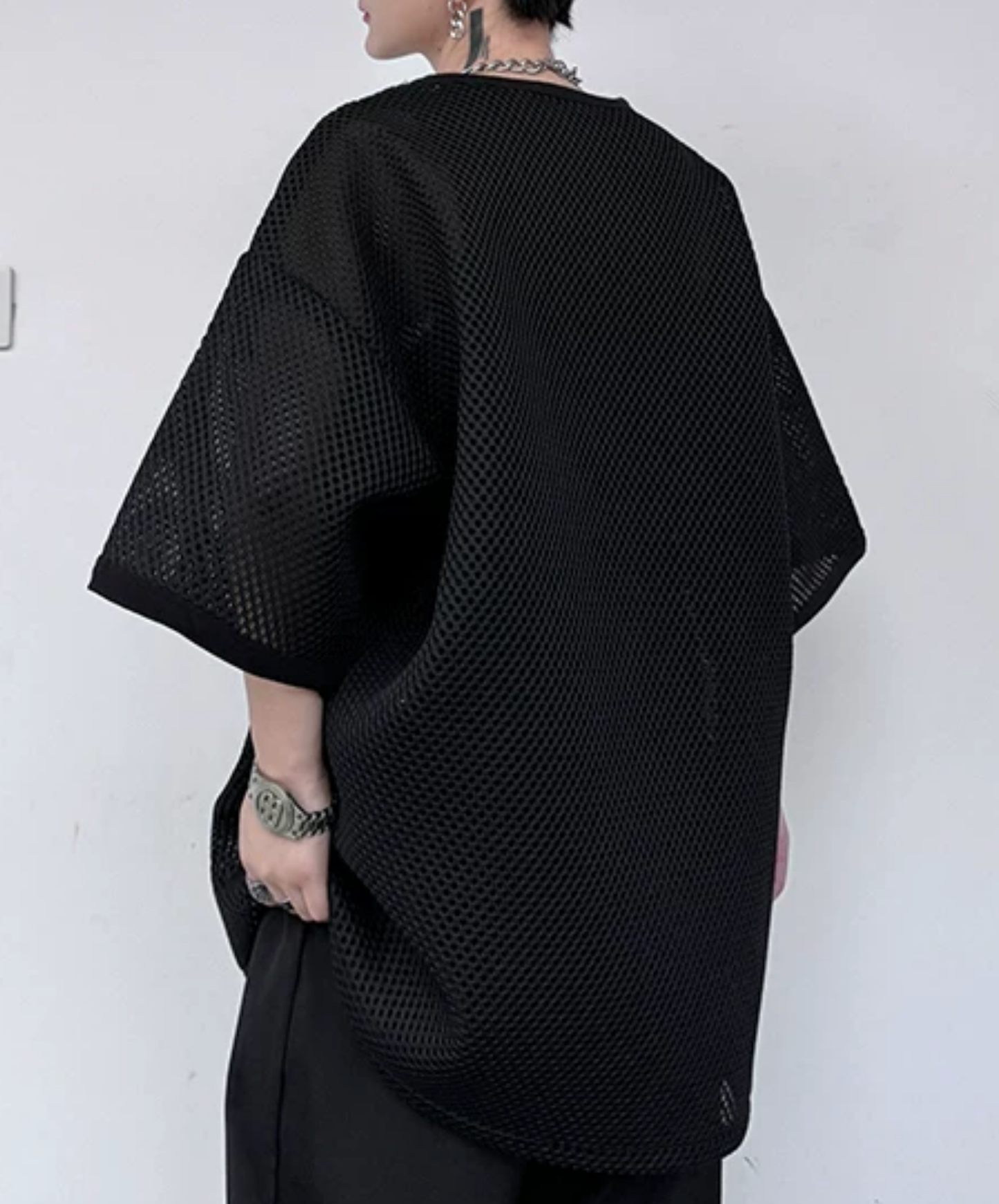 round mesh oversized t-shirt EN2862