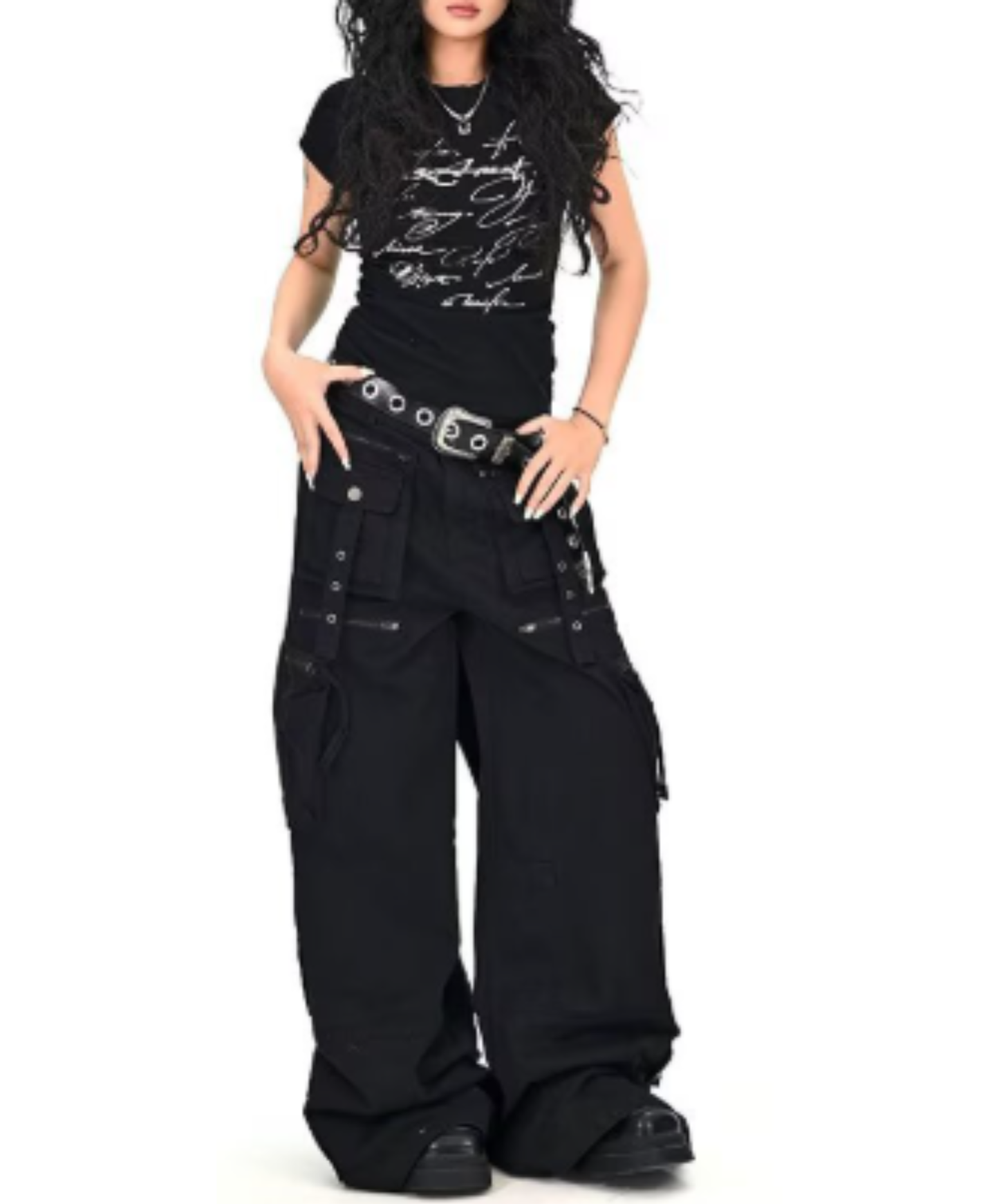 blackwash loose straight hair wide pants EN2911