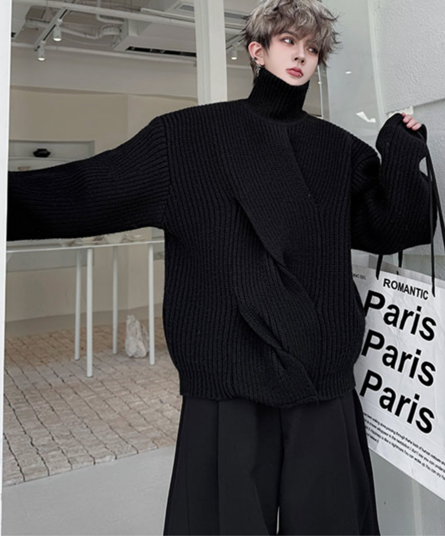 plain twist knit high neck sweater EN2524