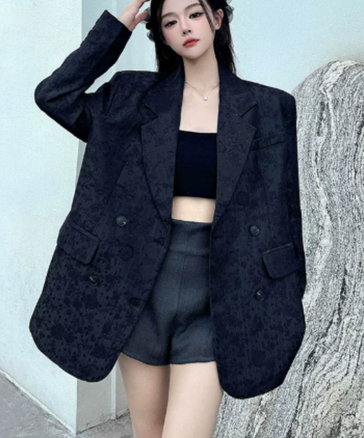 peaked lapel boxy silhouette jacket EN3209