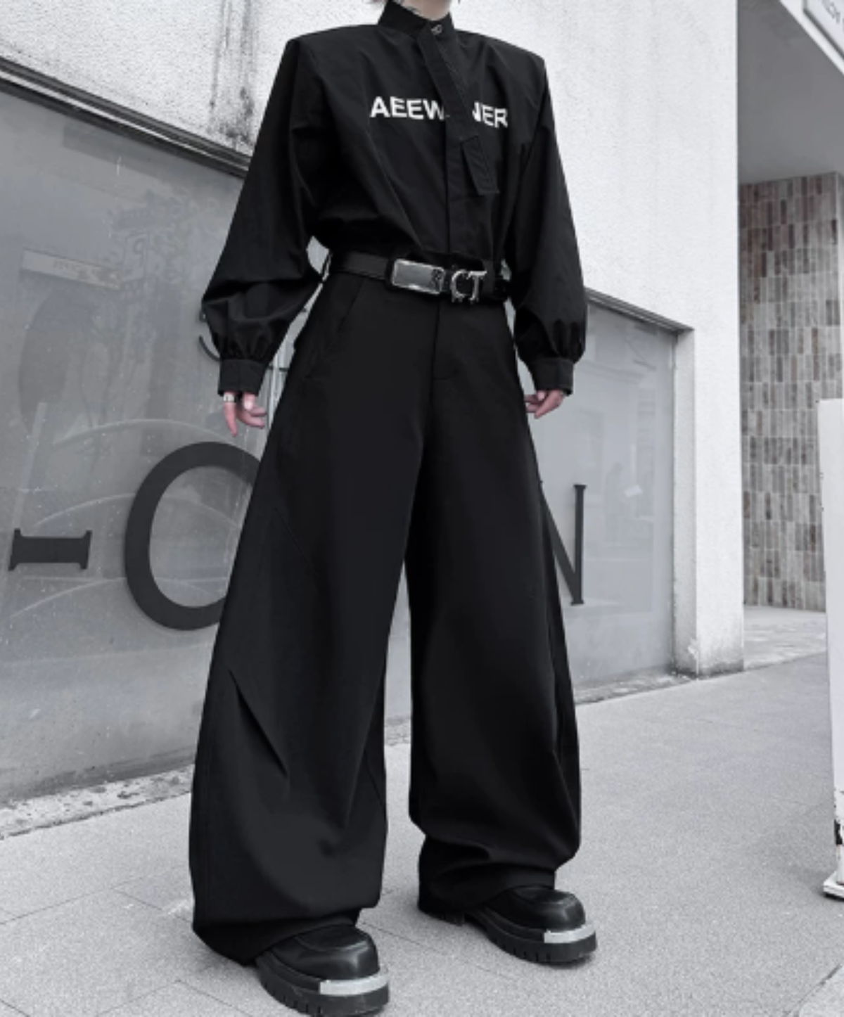 dark knee-tuck cocoon silhouette wide pants EN3196