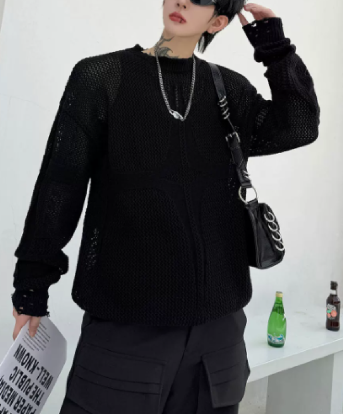 open-knit pattern with distressed finish sweater EN3206