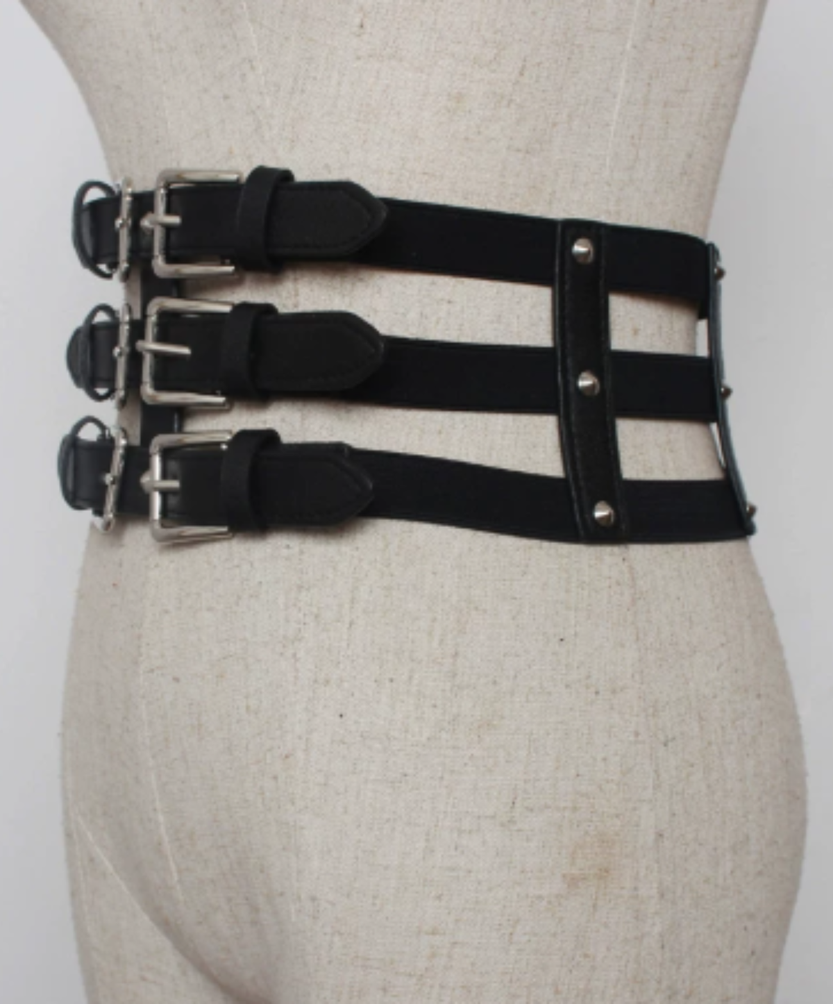 dark triple-buckle wide corset belt EN3216