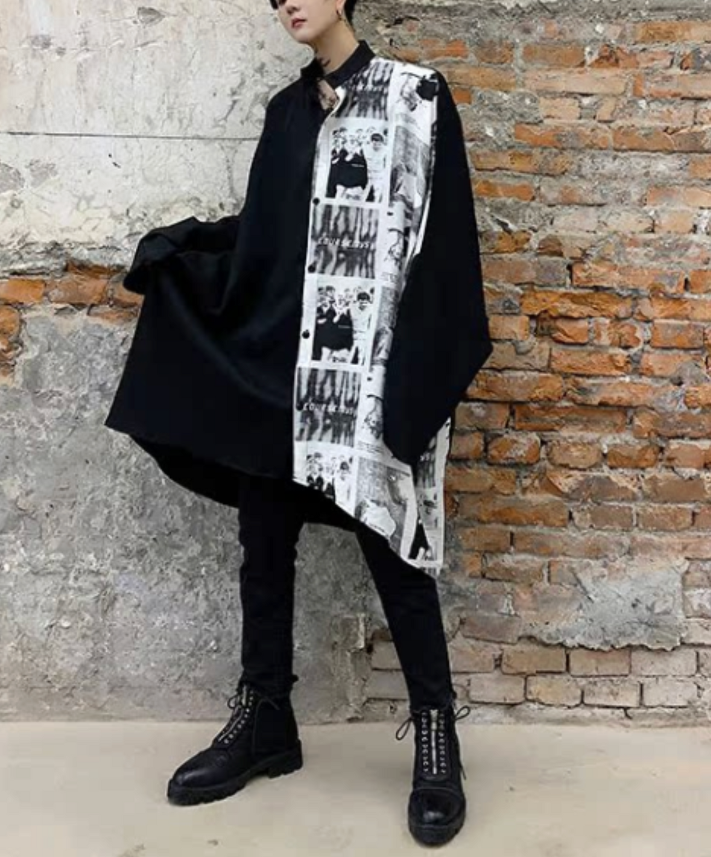 retro photo design asymmetric shirt EN2401