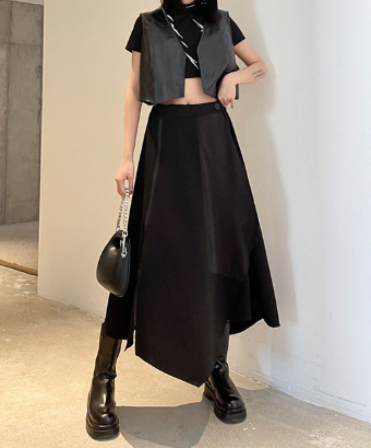 dark asymmetrical layered-look zip-line skirt EN3169