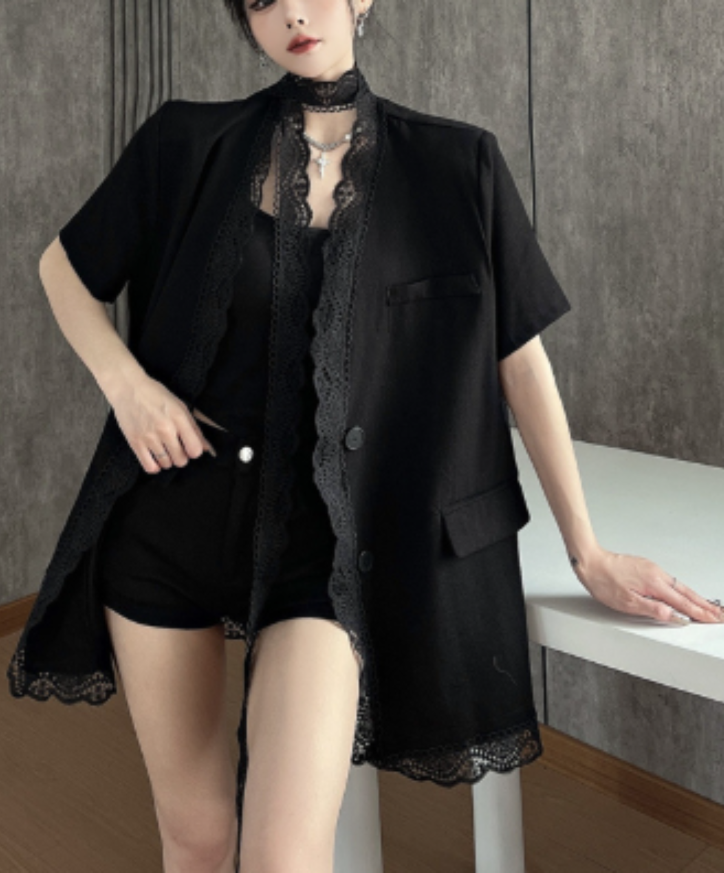 lightweight lace cotton linen jacket EN2965