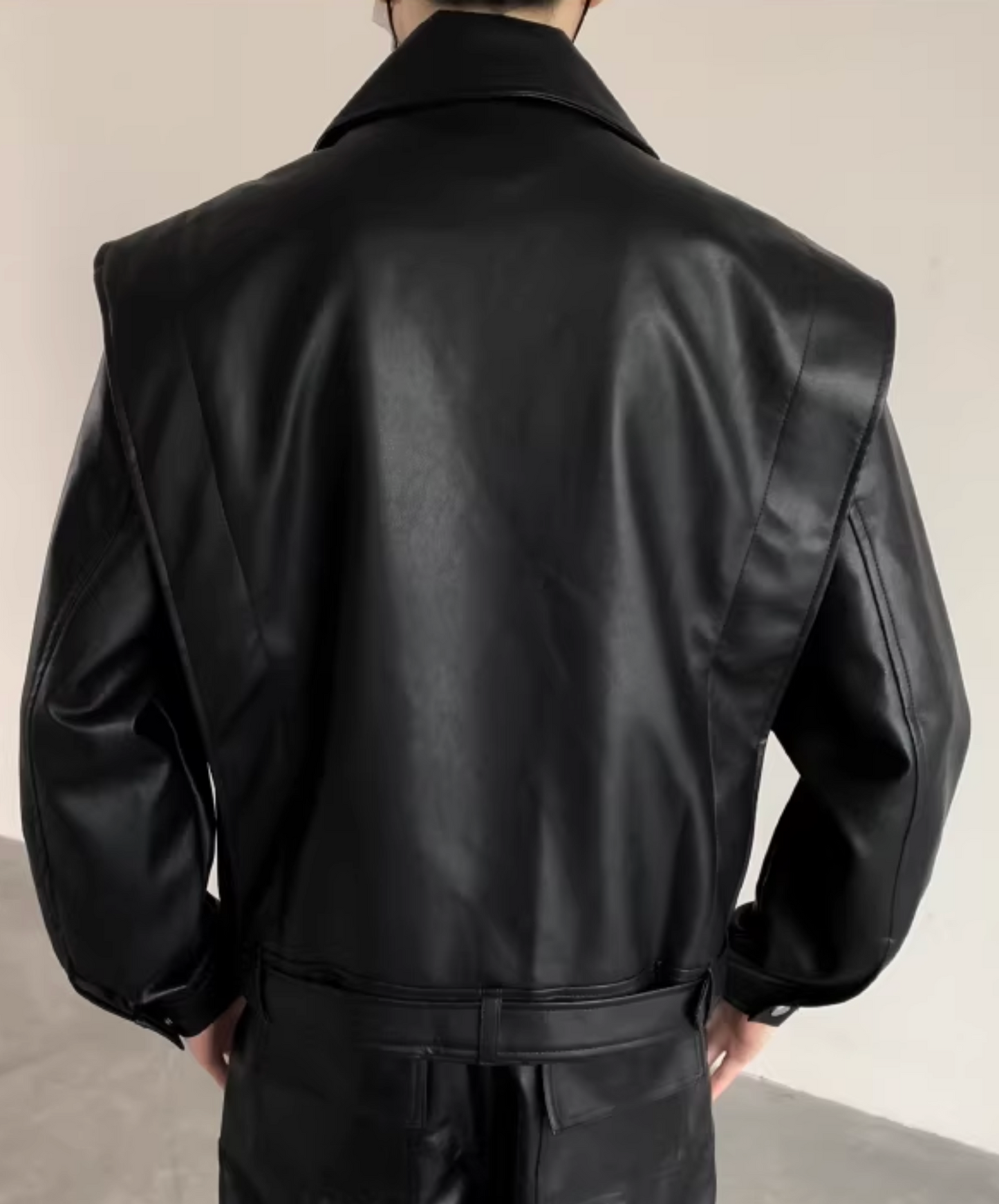 loose lapel pu leather jacket EN2621