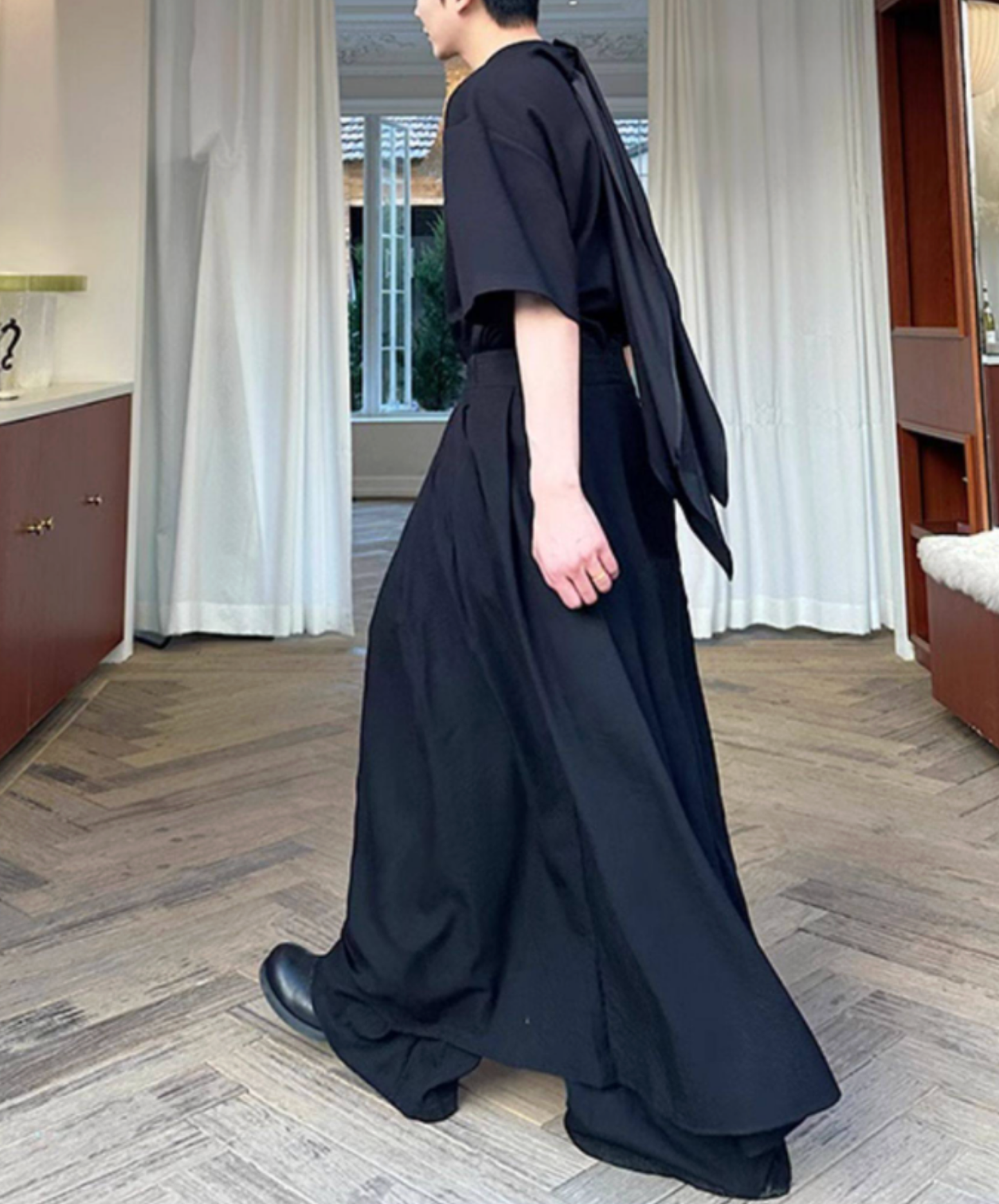 dark draped double skirt pants EN2691