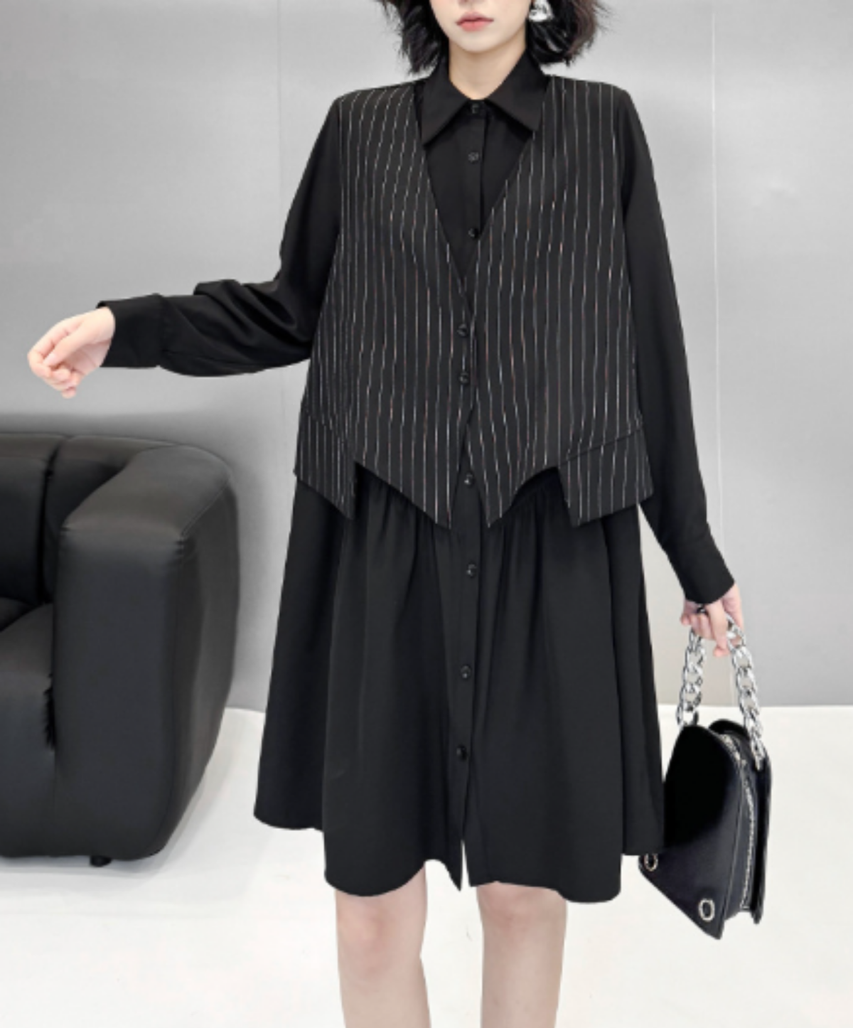 best-selling flared silhouette layered look long shirt EN3151