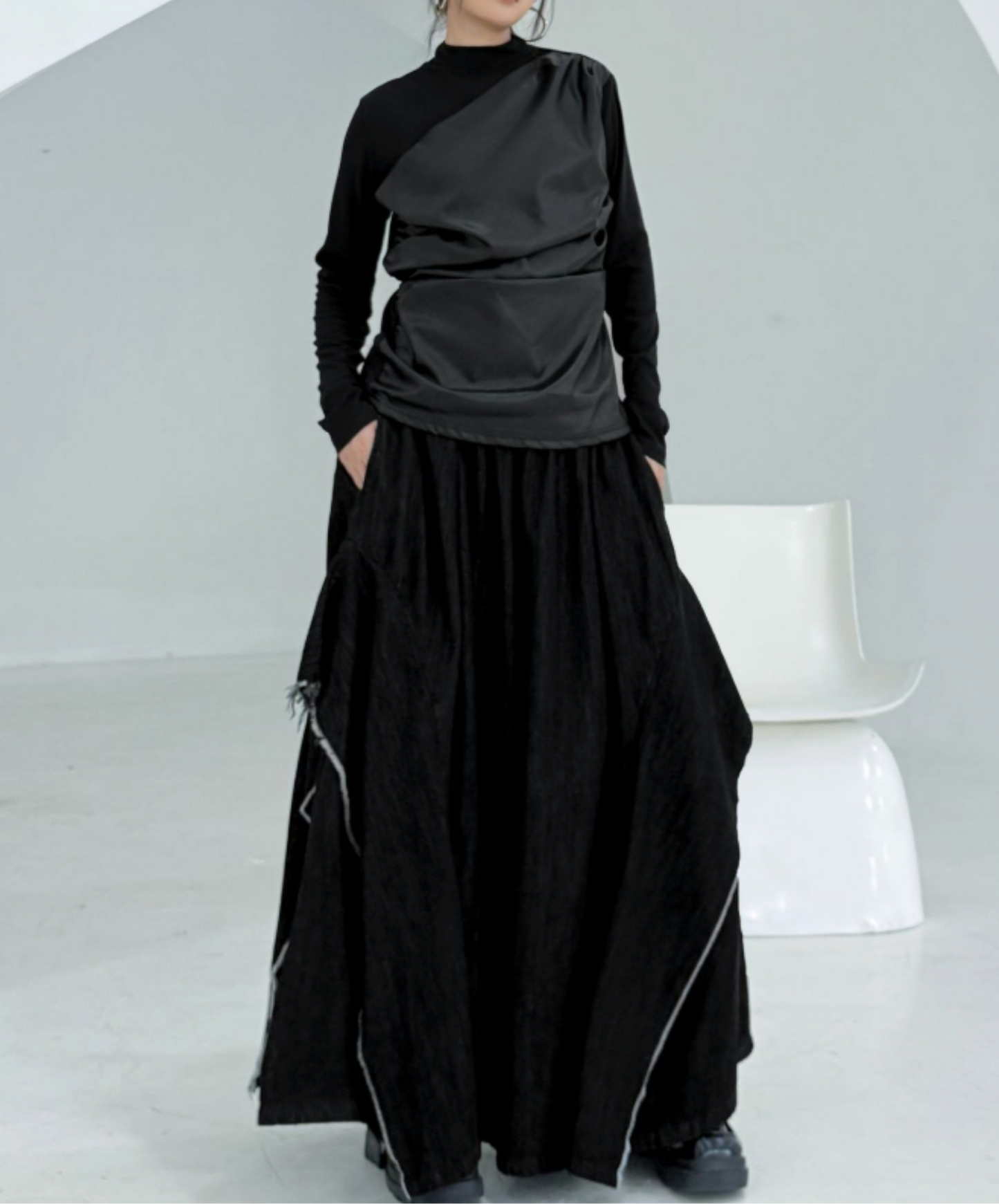 american patchwork high waist wide pants EN2781