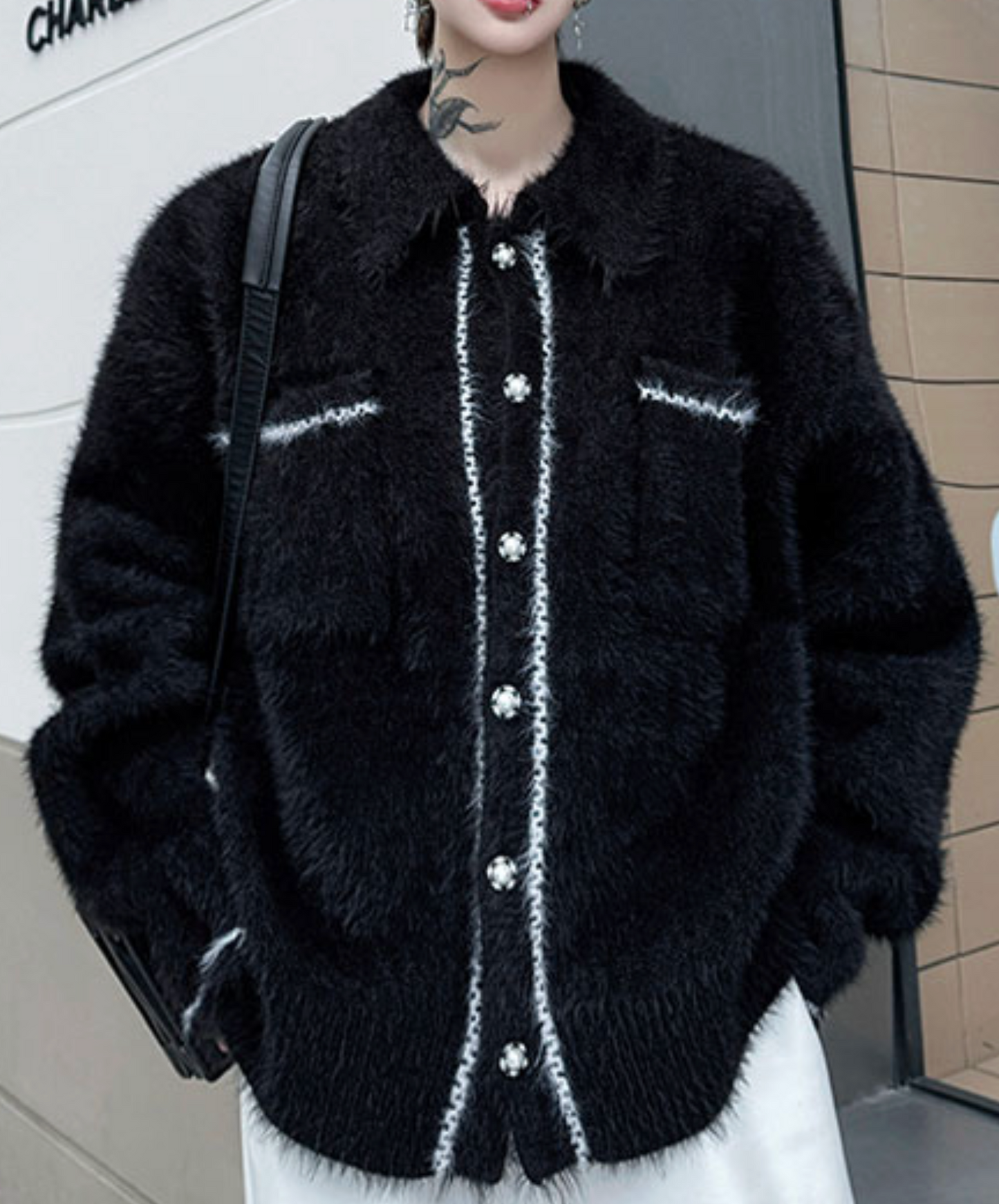 collared colorblock jacquard jacket EN2521