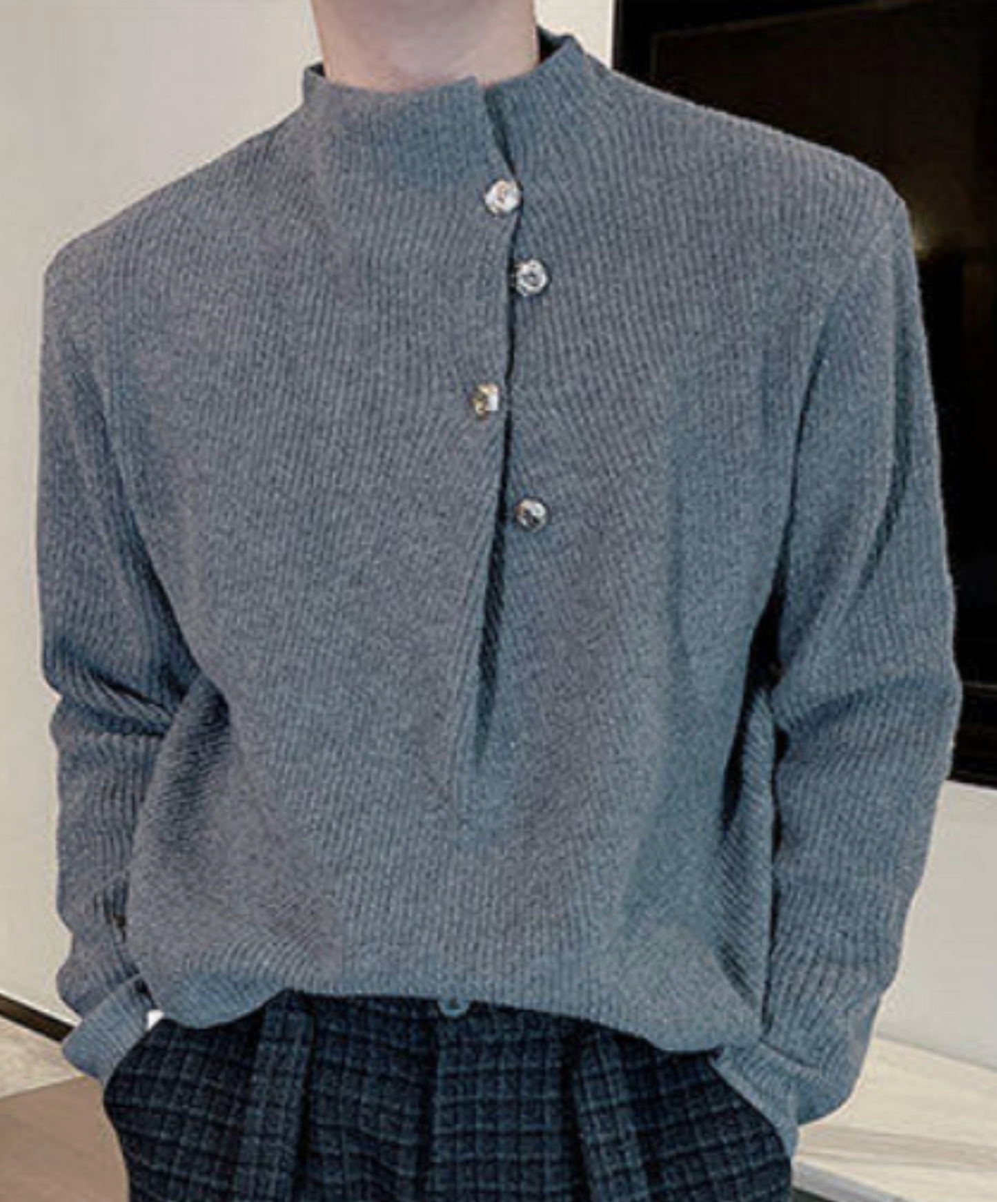 semi-high neck button sweater EN2636