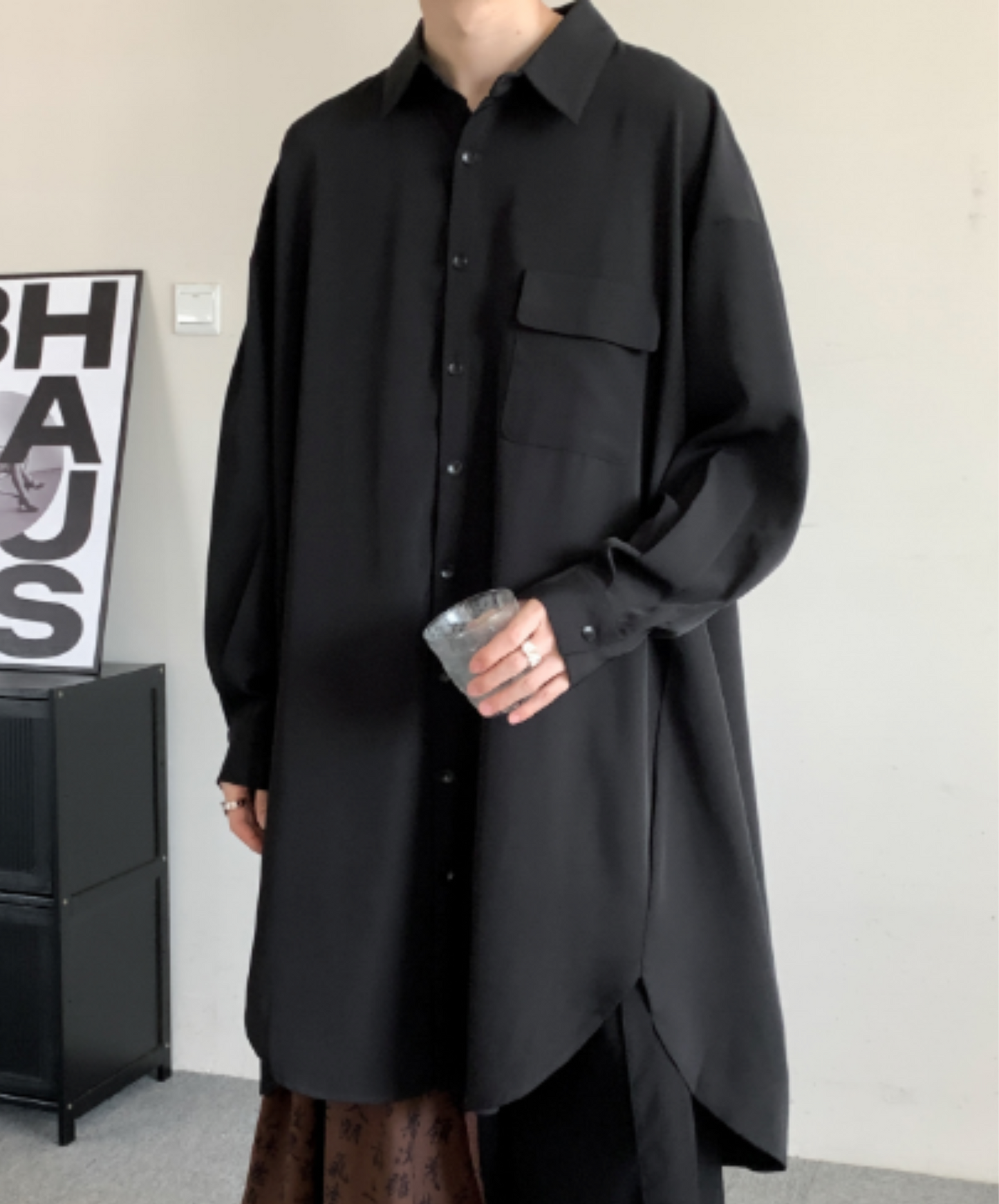 loose silhouette long length shirt EN1927