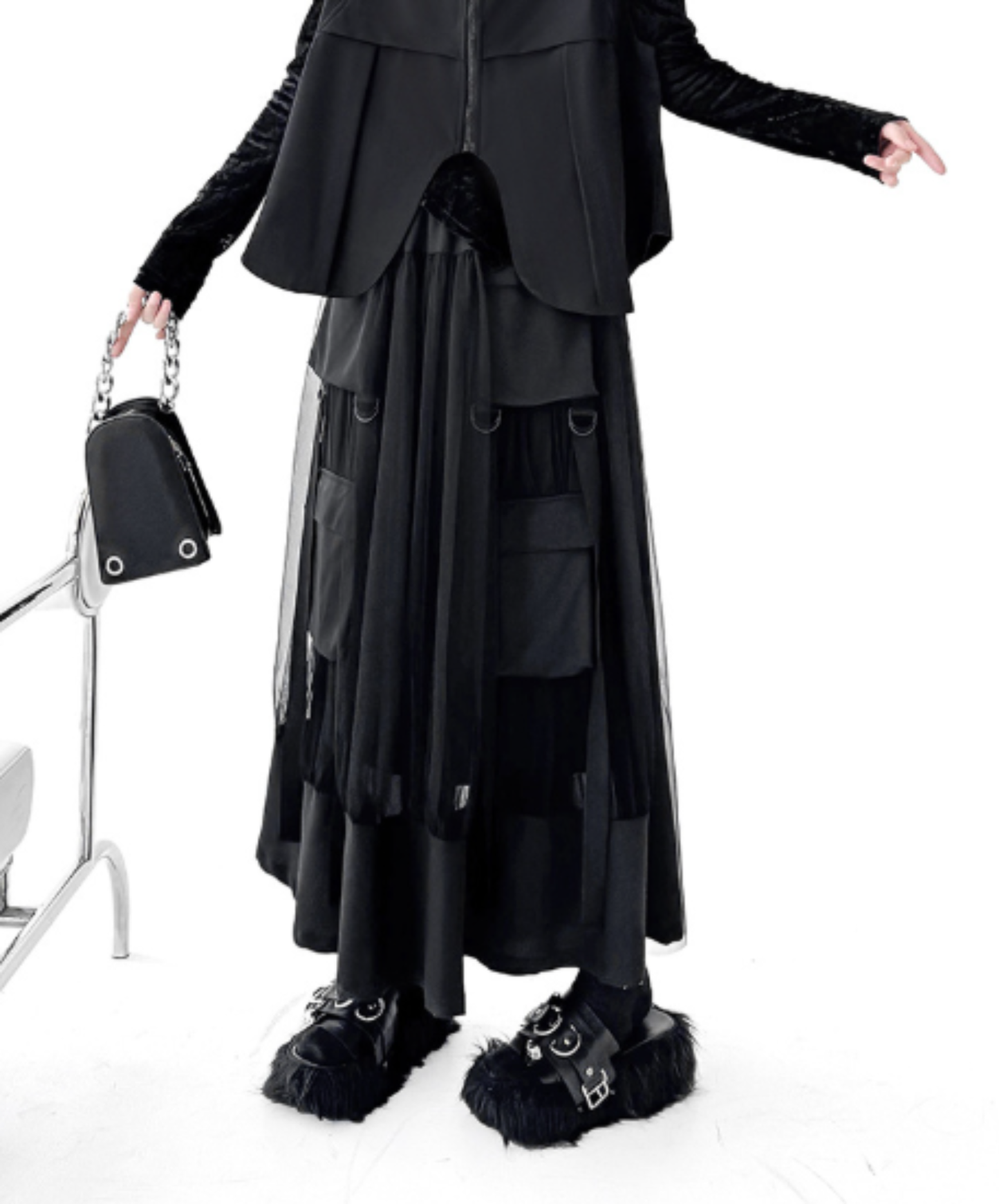 layered mesh patchwork skirt EN3104