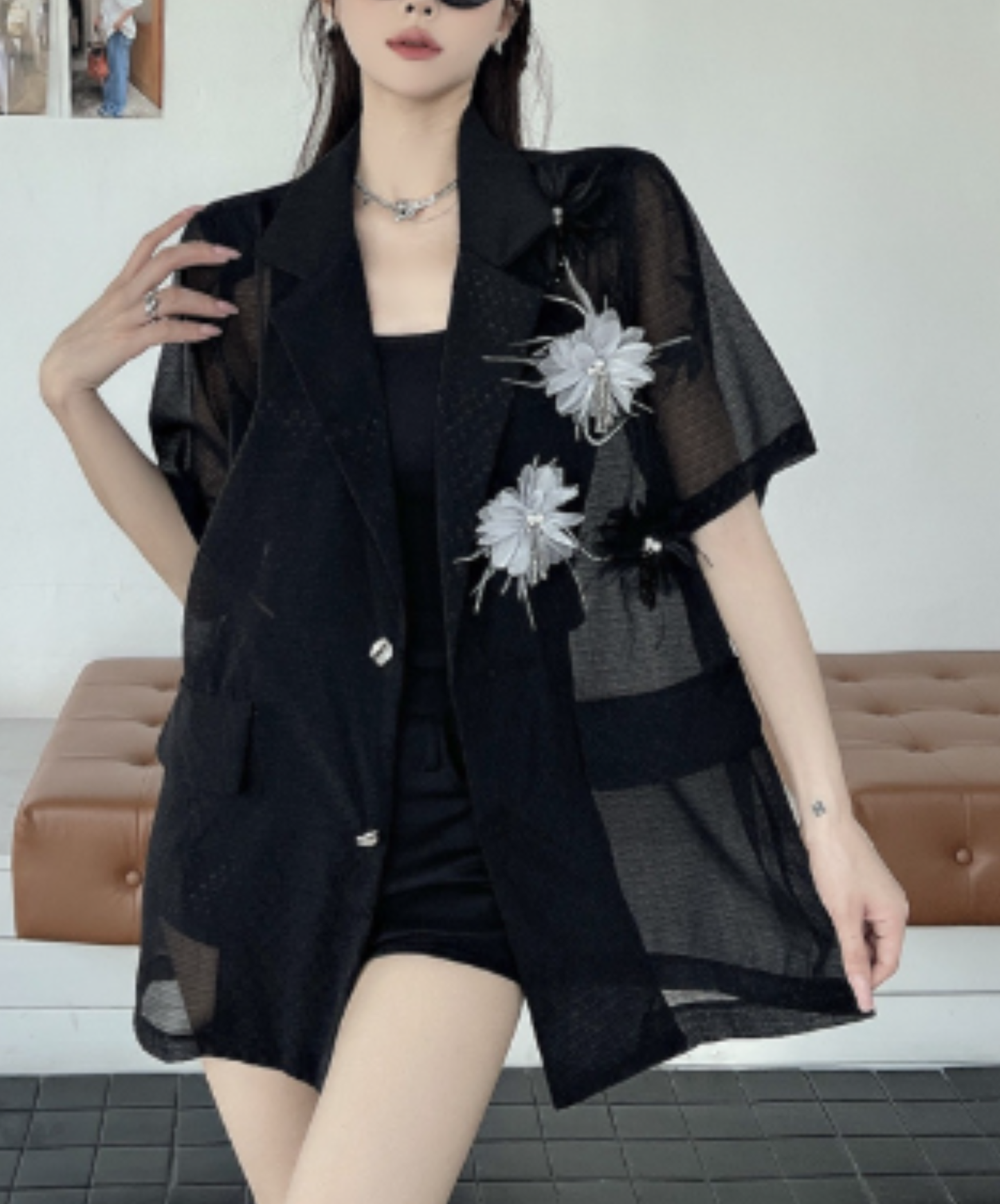 sparkling floral mesh lightweight jacket EN2915