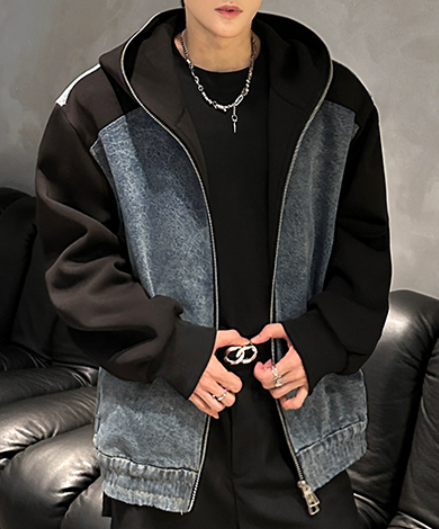 【style83】dark mode outfit set EN2584（jacket + hoodie + pants set）