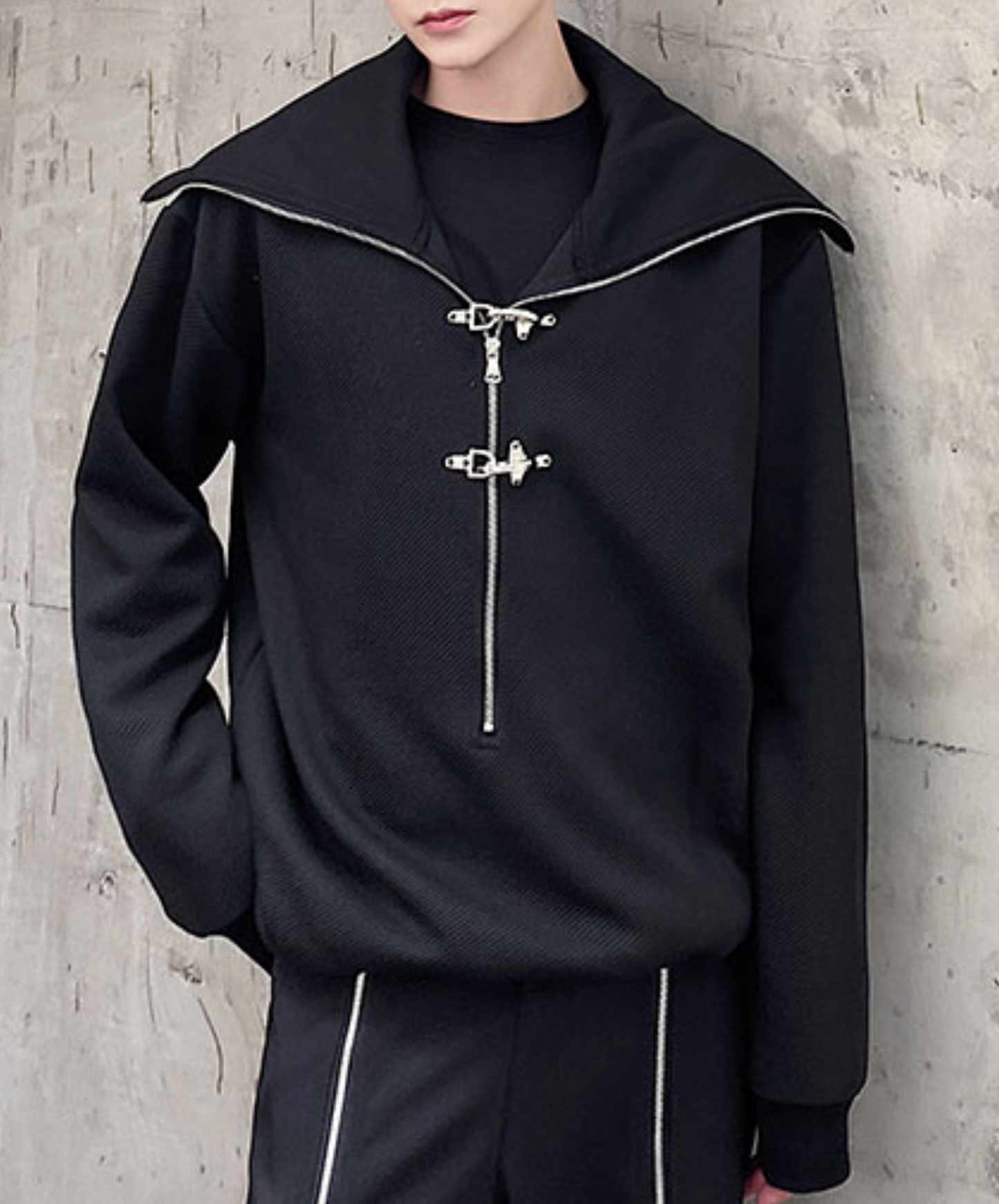 high neck airplane button zip sweatshirt EN2507