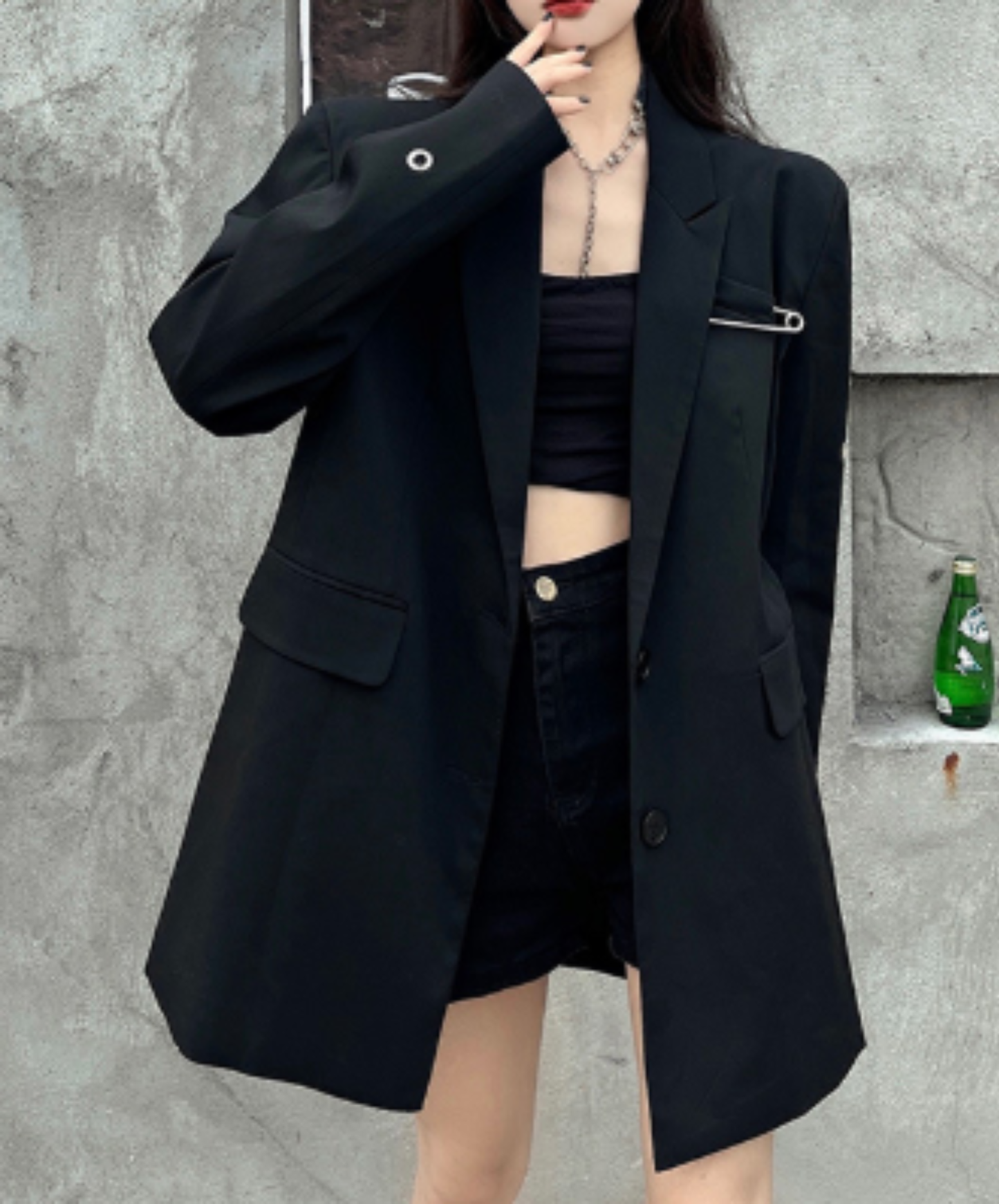 oversized safety pin and eyelet accents jacket EN3164