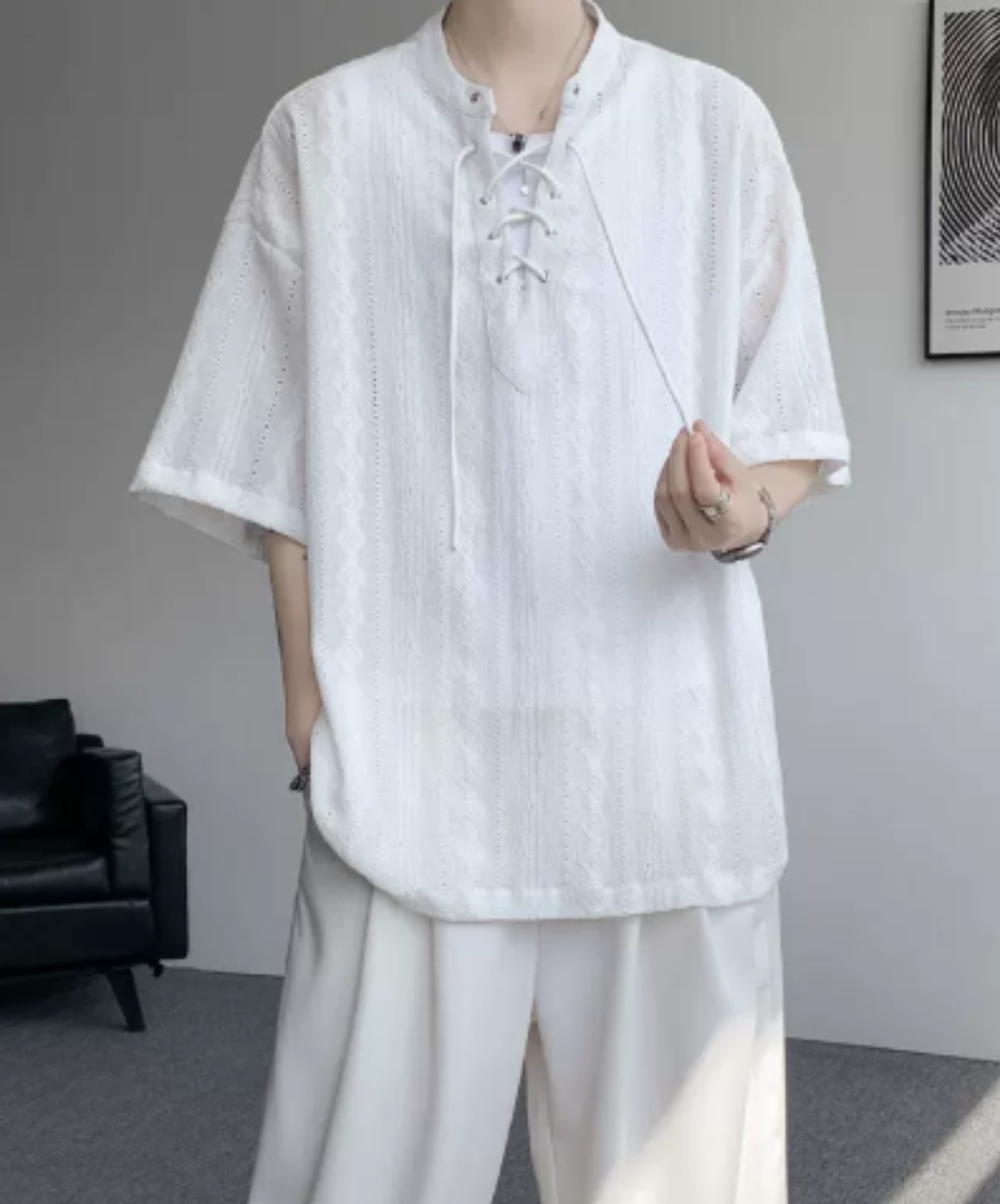 lightweight jacquard v-neck t-shirt EN2975