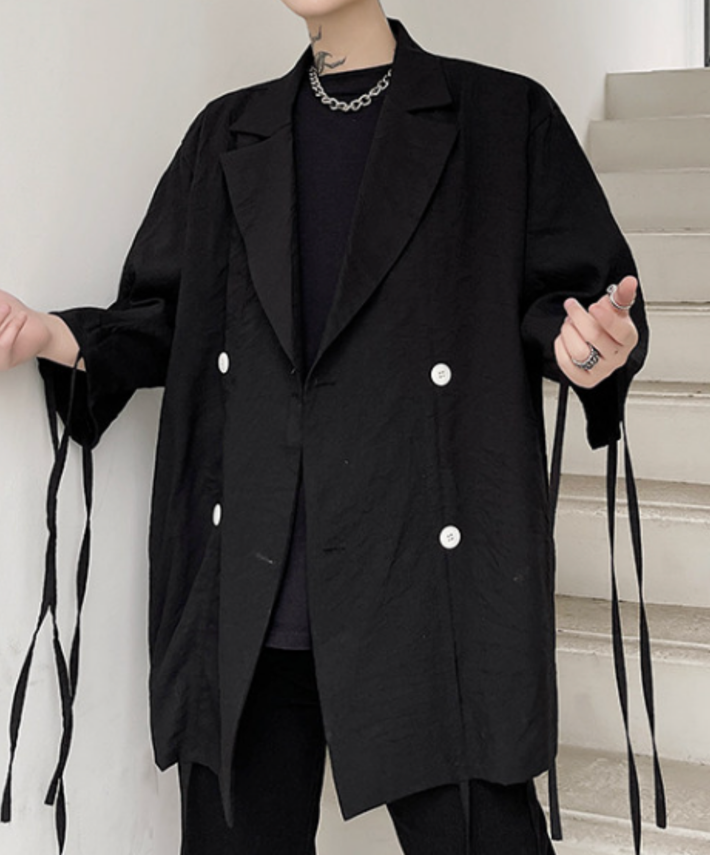 dark asymmetrical drawing process jacket EN2748