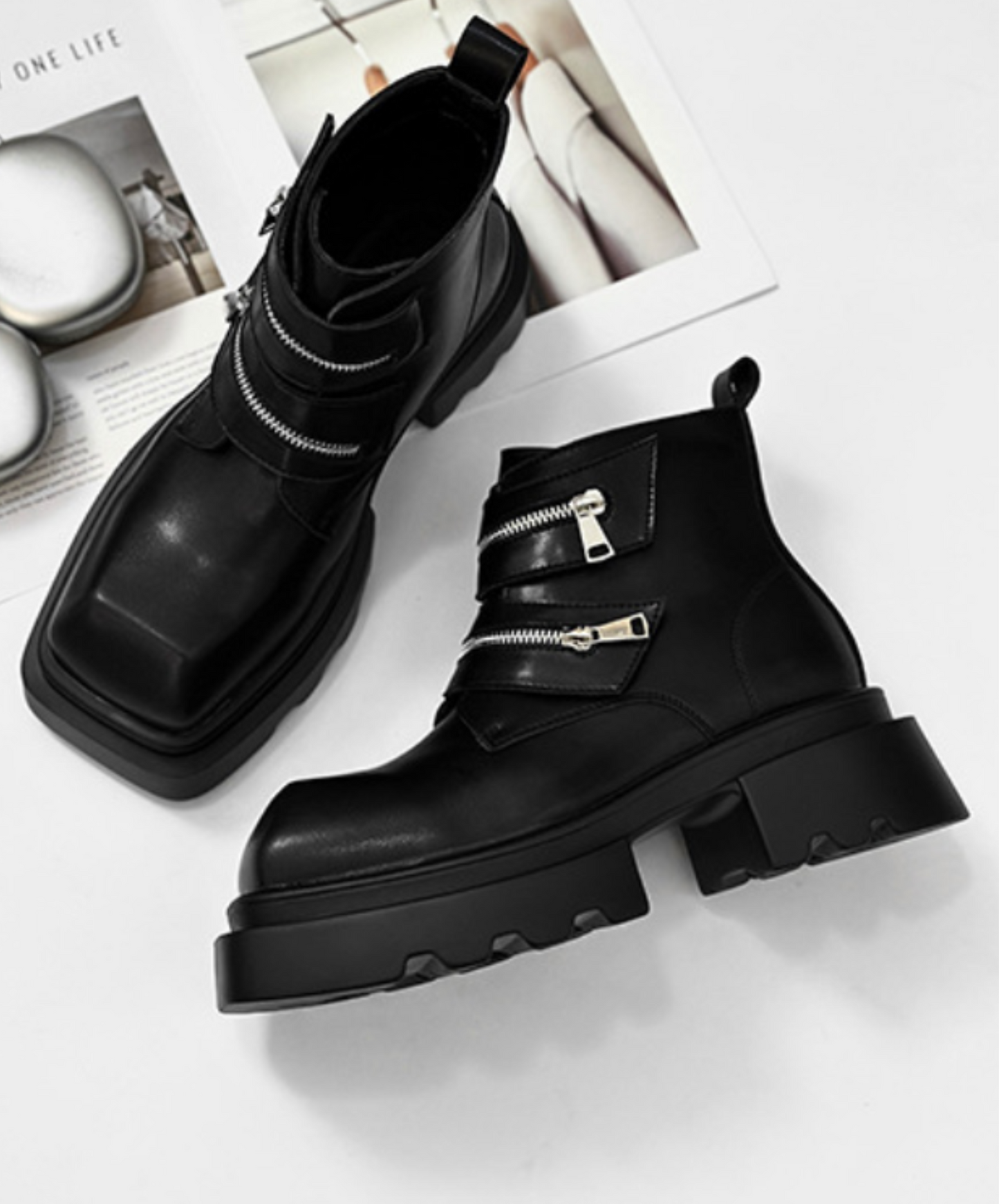 double zip design thick sole boots EN2129