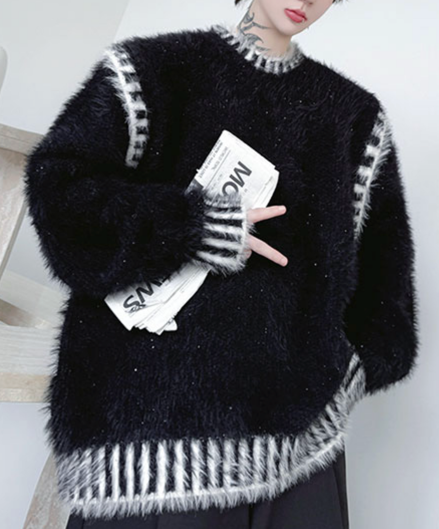 dark retro colorblock stitching sweater EN2532