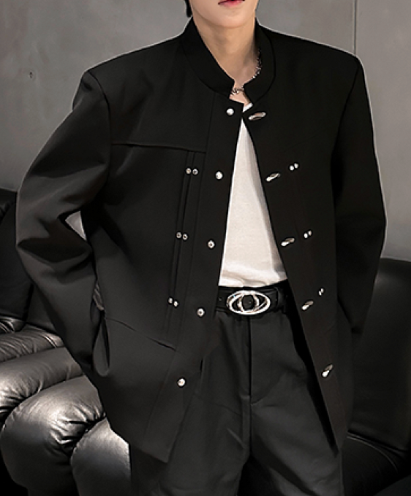 stand collar with metal buckle jacket EN2488