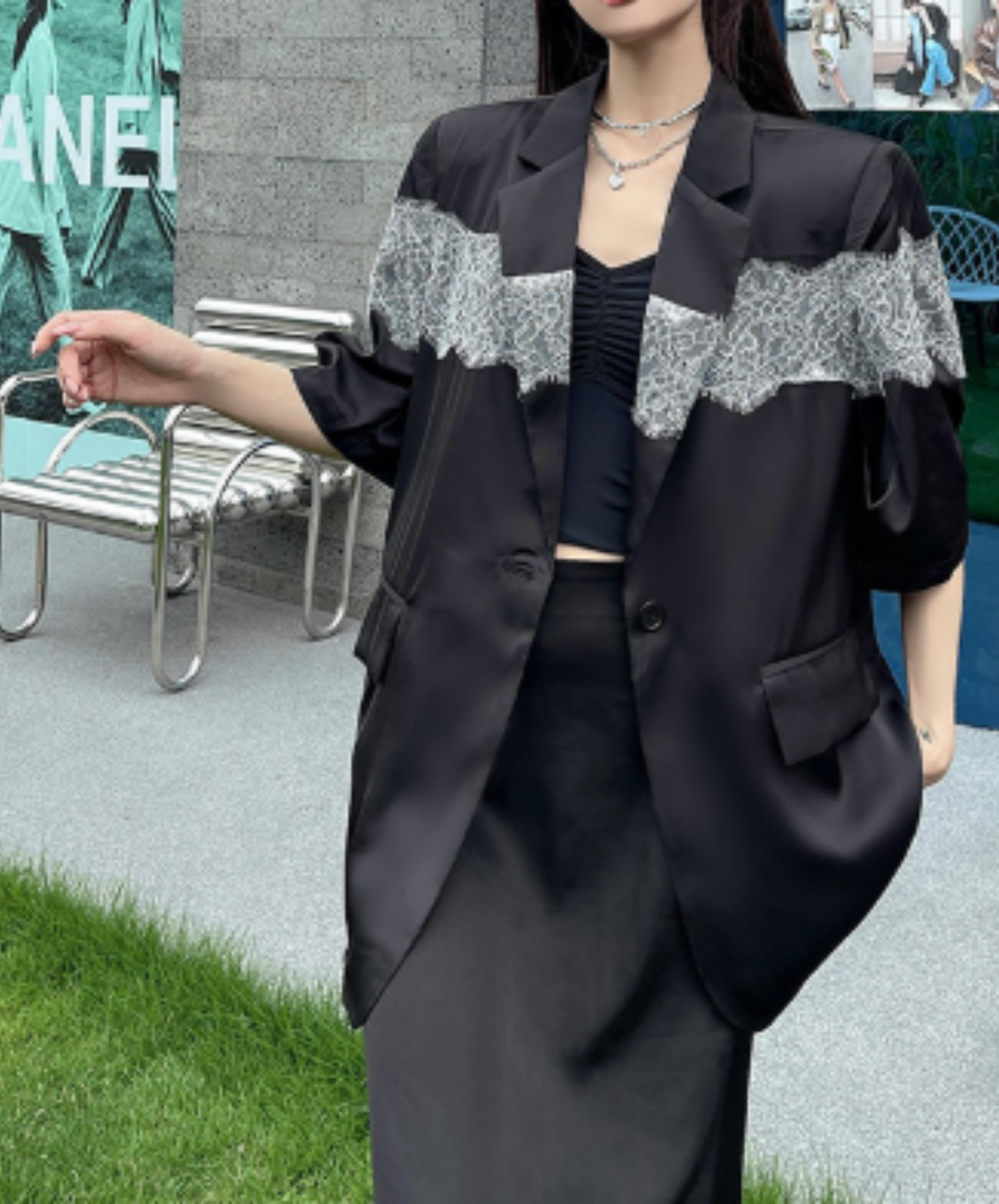 sheer with lace trim jacket EN3077