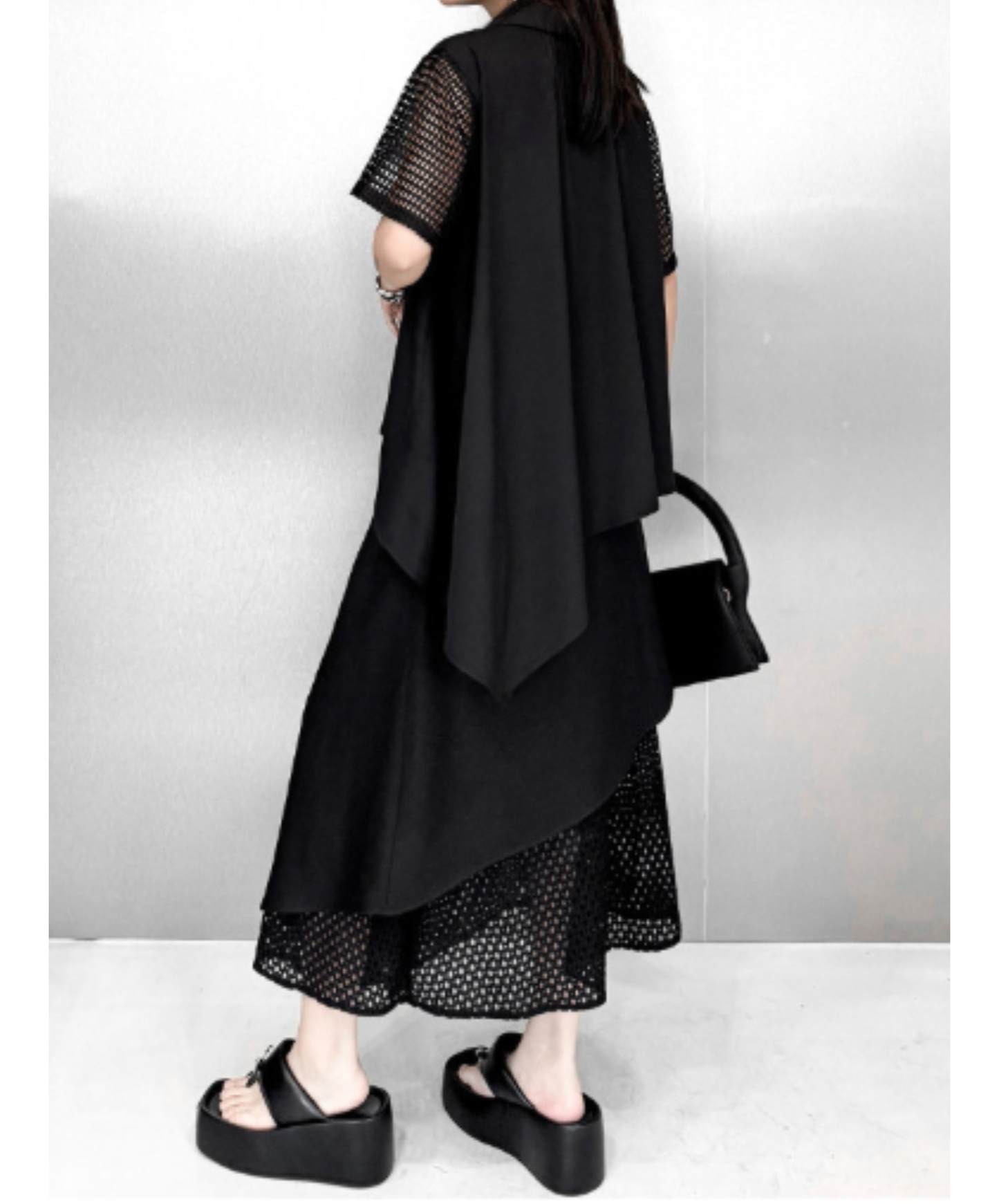 dark irregular design sheer shirt EN2946