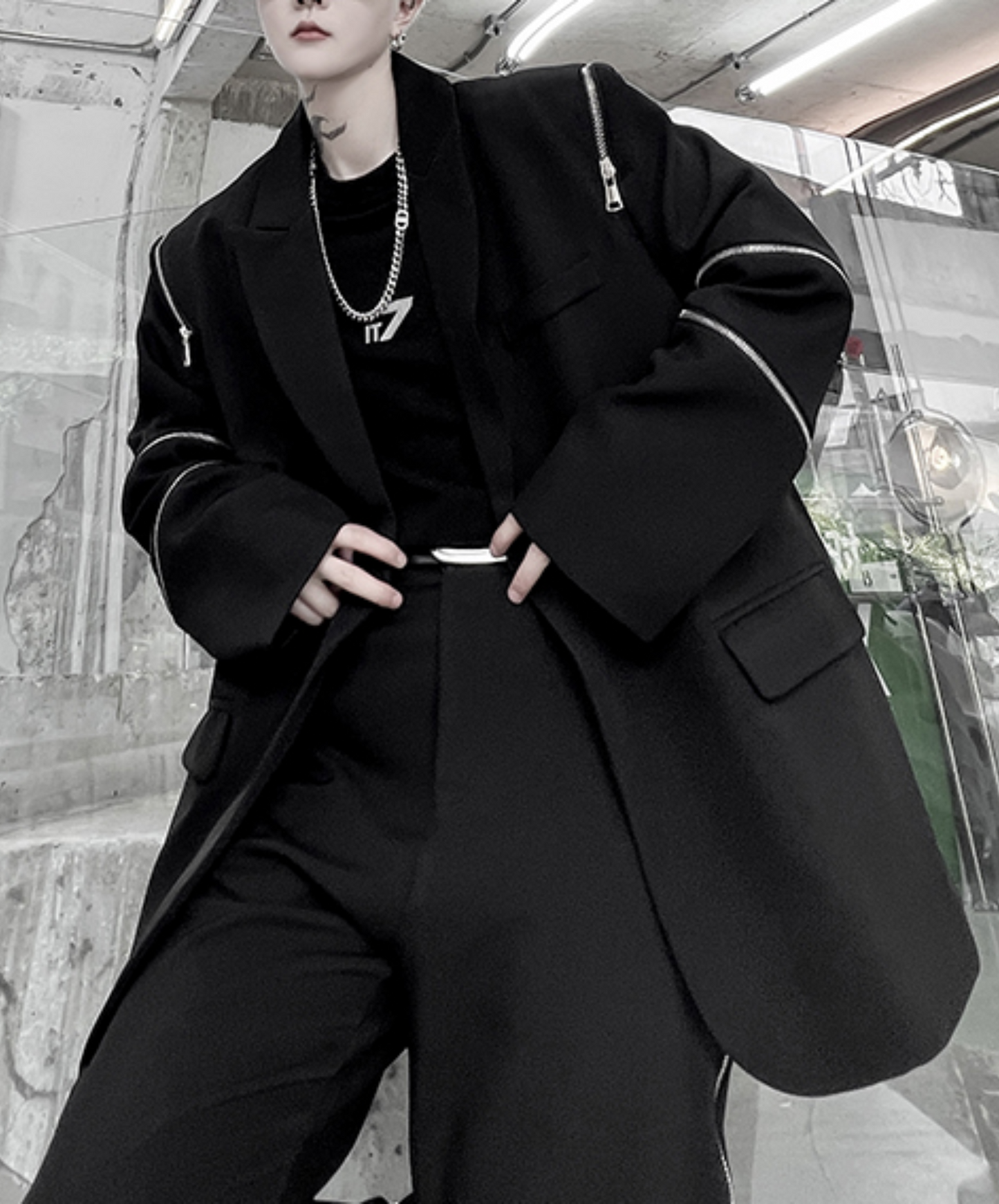 【style57】dark mode outfit set EN1854（jacket + sweater + pants set）