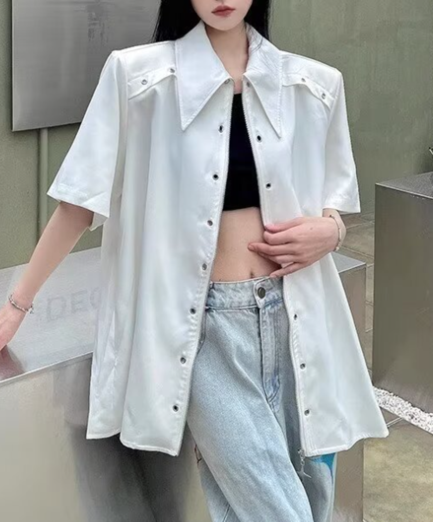metal hole zipper shirt EN2883