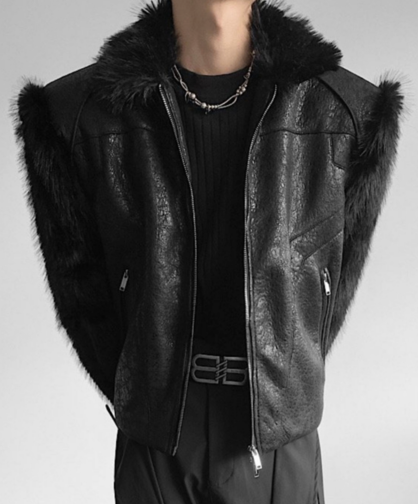 patchwork fur shorts jacket EN2530