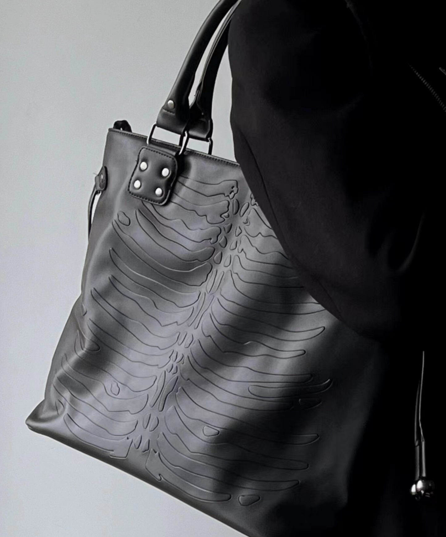 dark gothic bone embossed tote bag EN1771