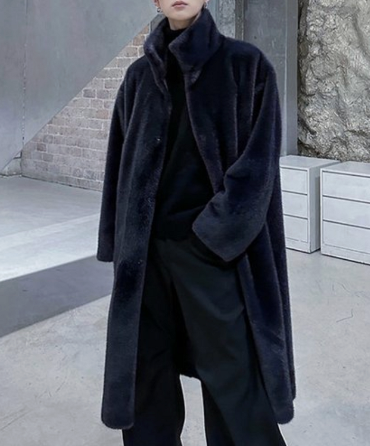 stand collar faux mink fur coat EN2573