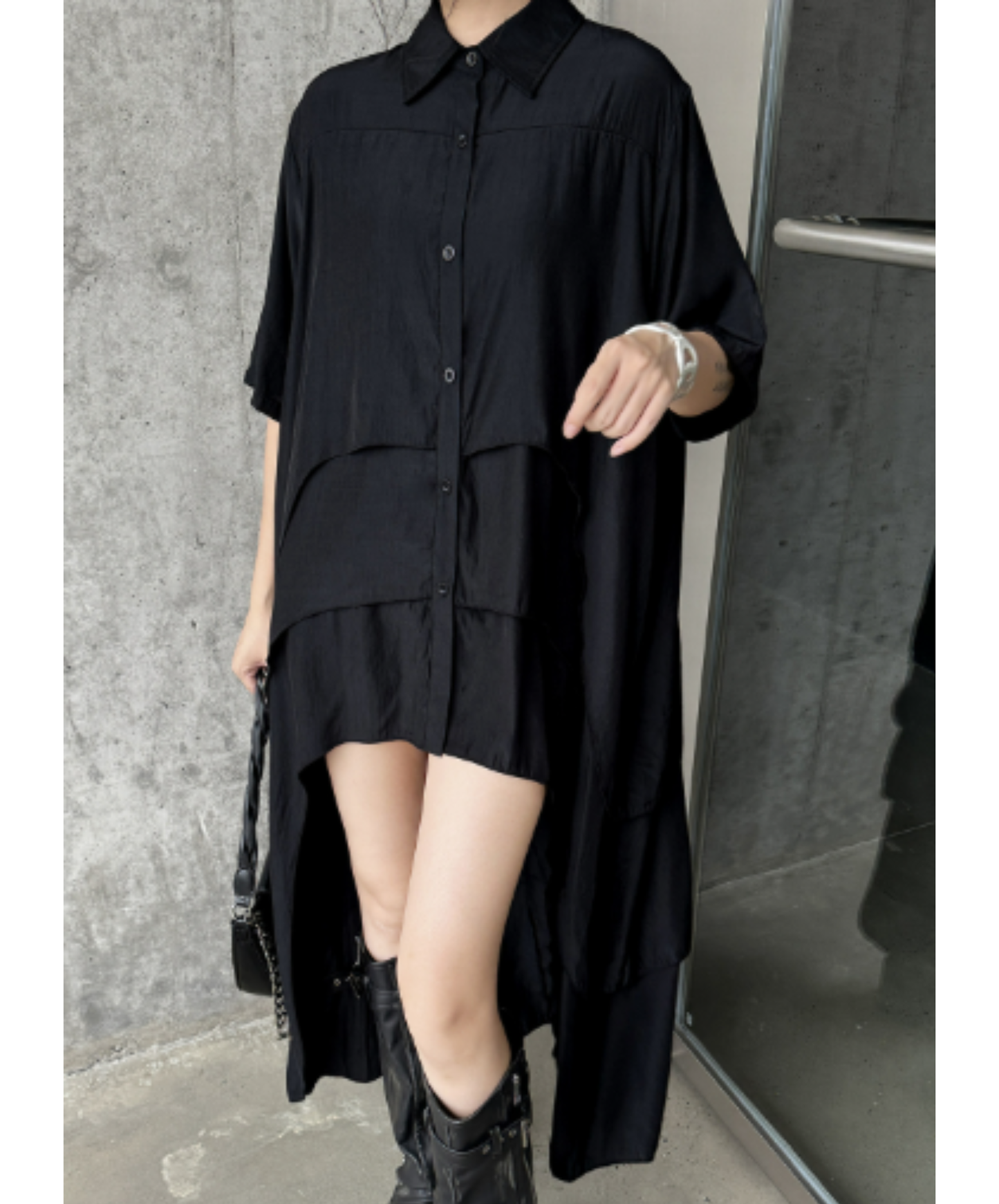 Irregular design short-sleeved long shirt EN2955