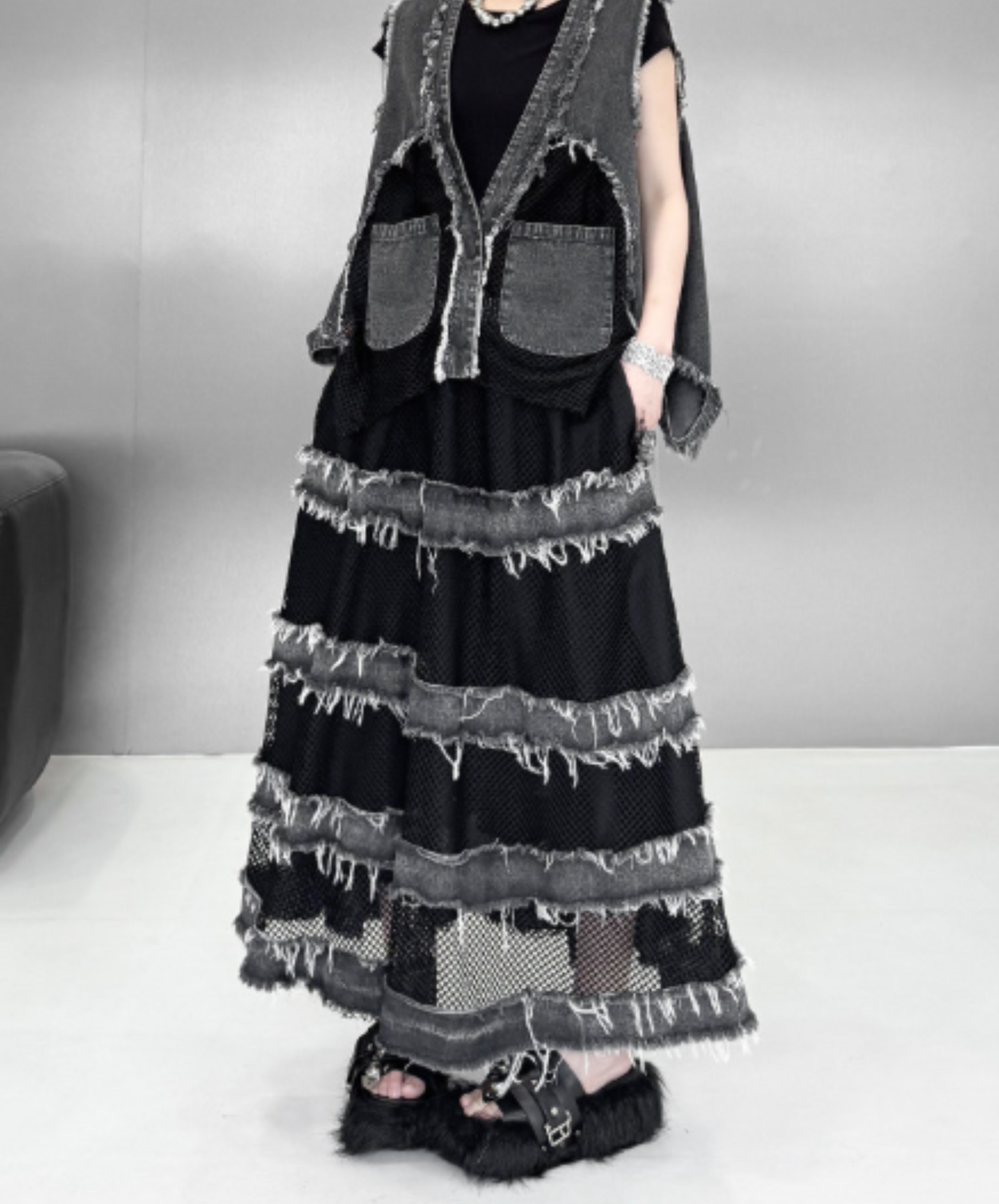 mesh patchwork with elastic waist skirt EN2999