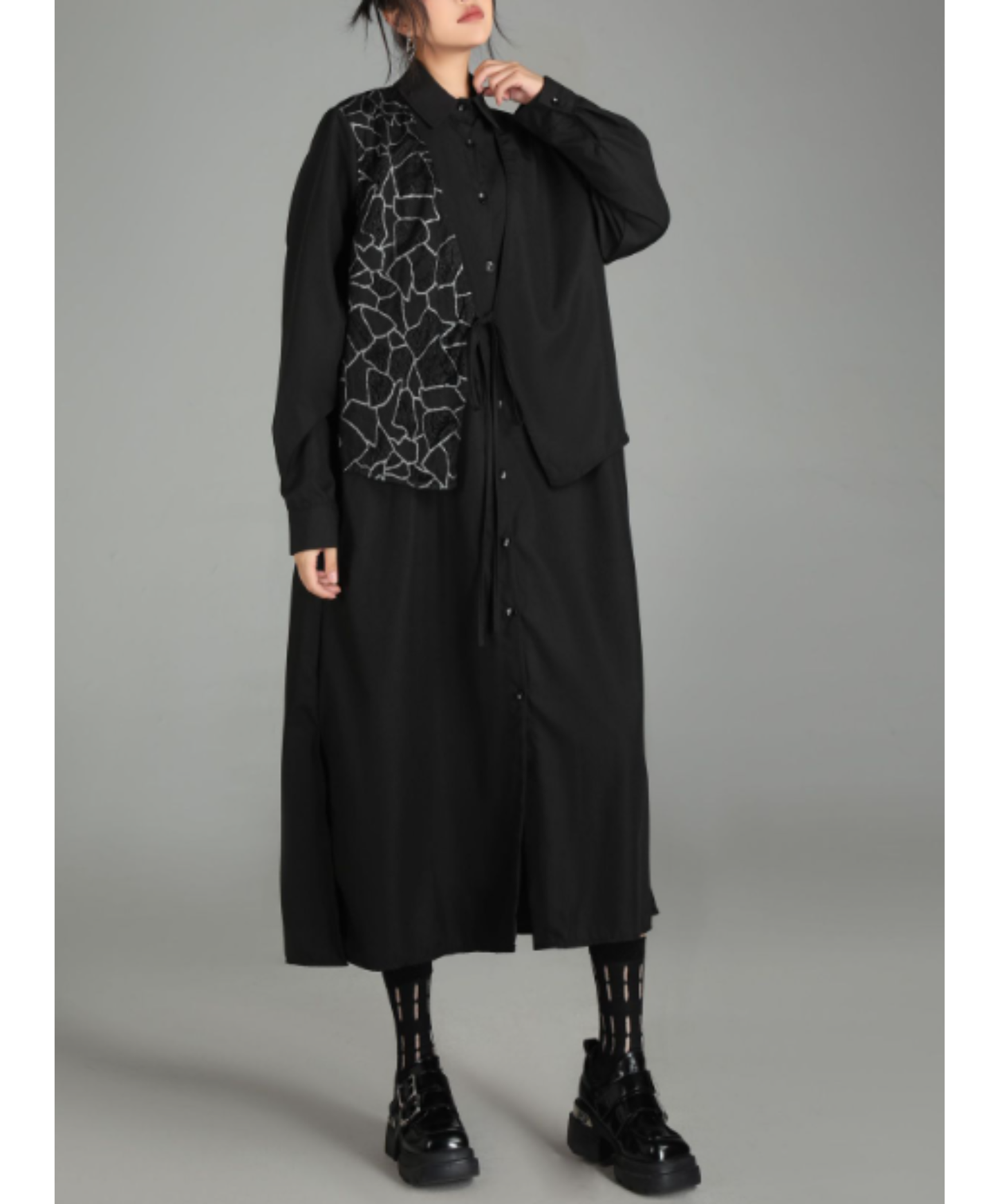 dark patchwork two-piece style long shirt EN3016