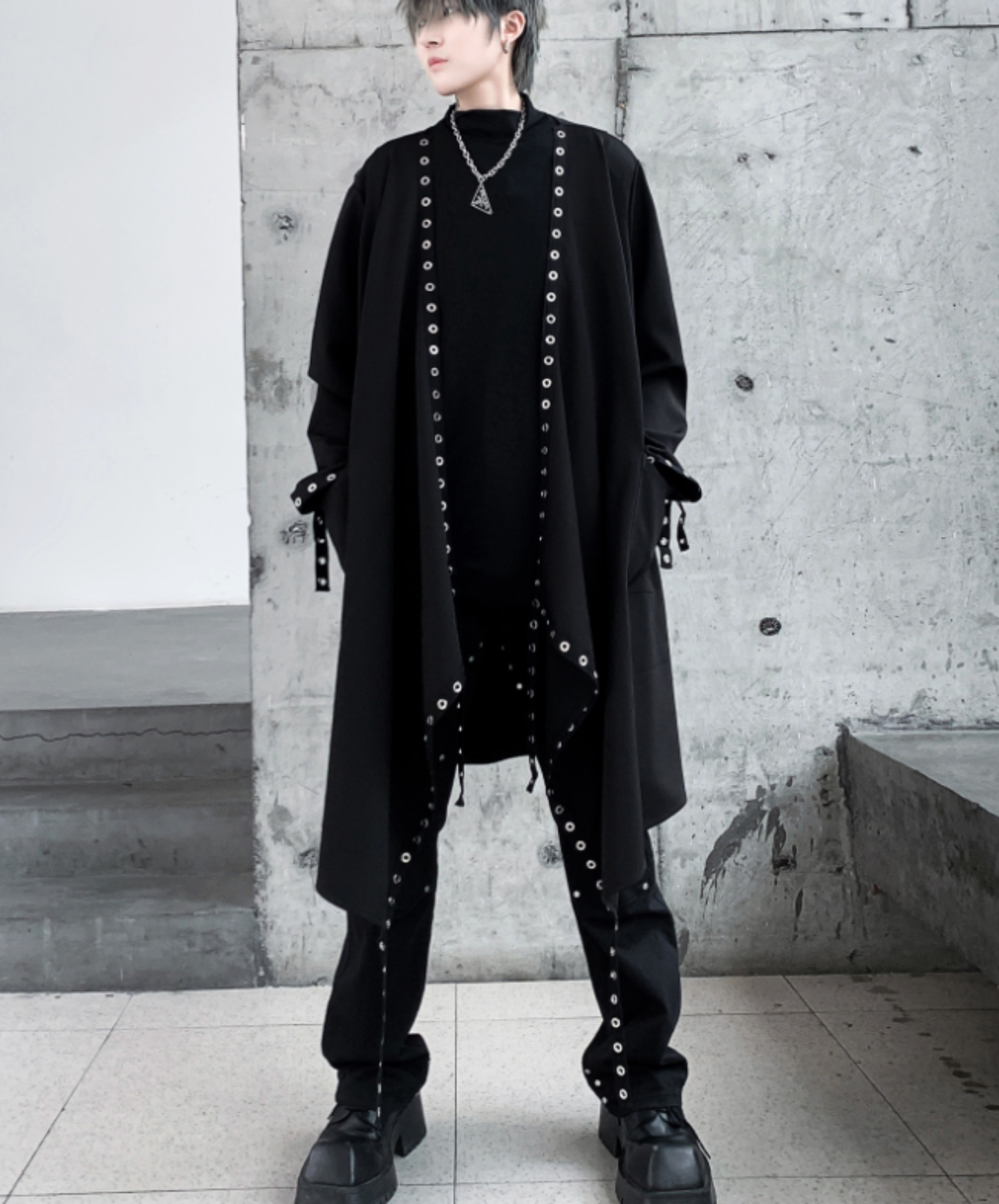 metal hole line decoration long shirt EN2786