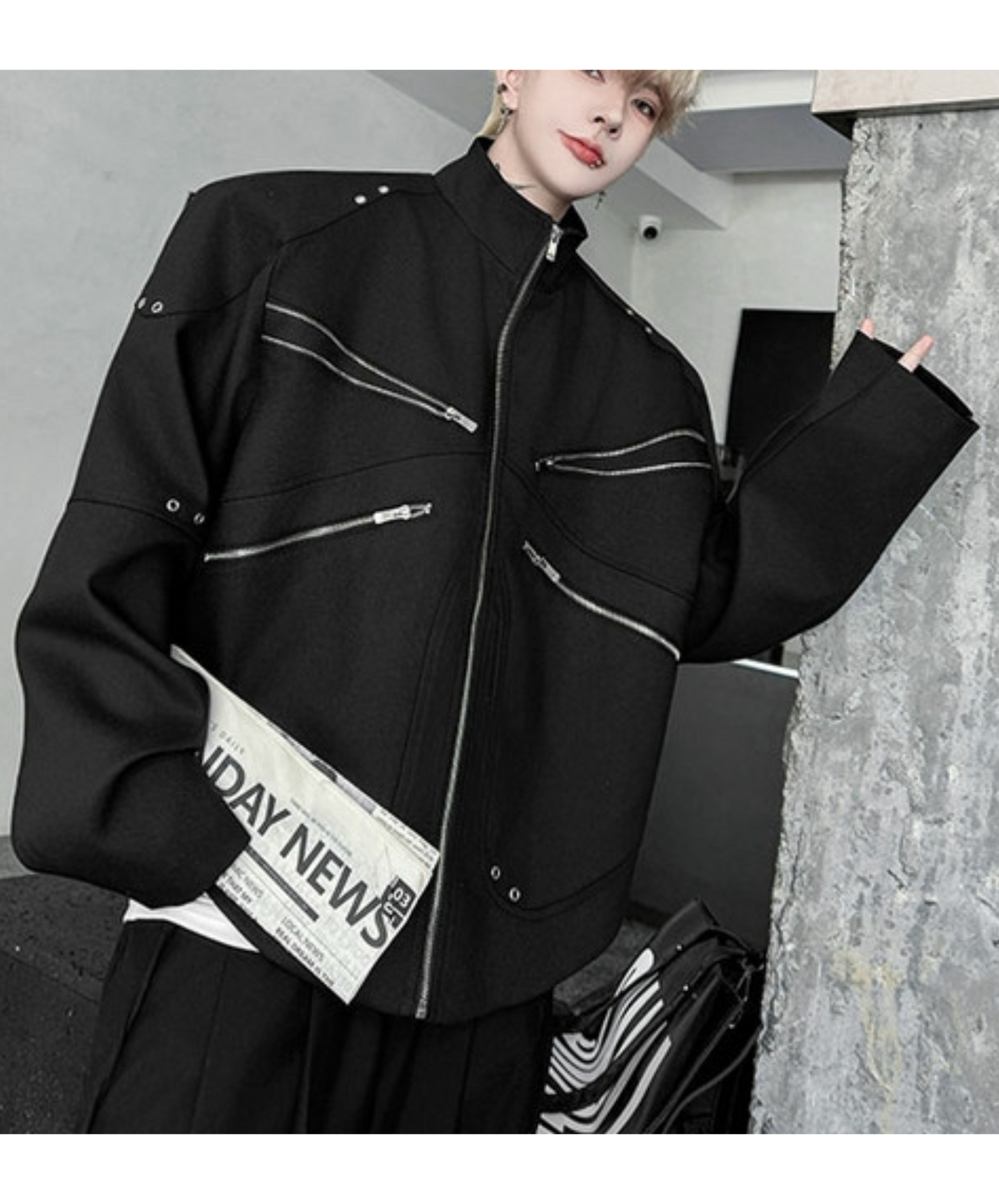 4 zipper and rivet decoration jacket EN2403